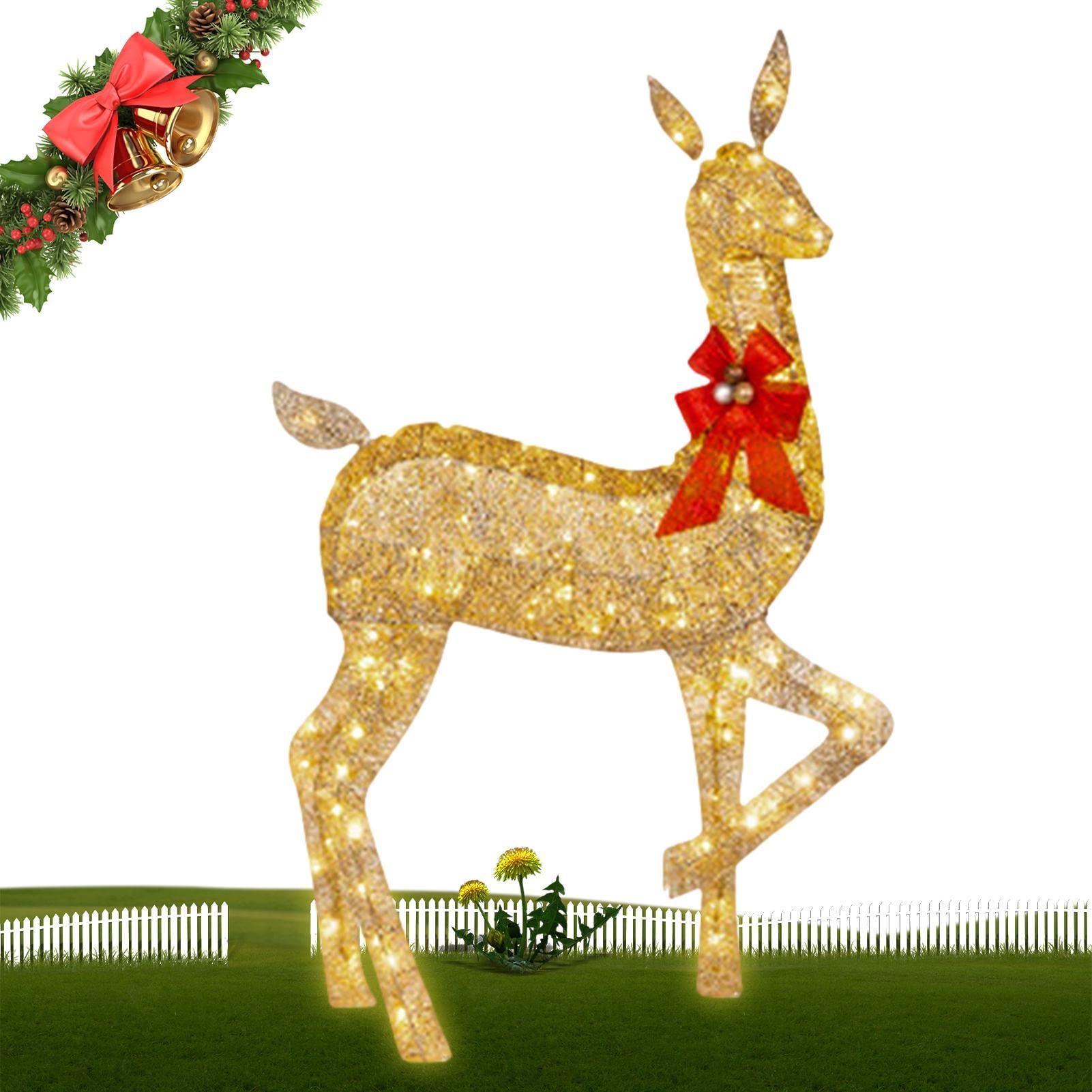 10 Unidades de Ciervos de Navidad iluminados – Decoración para Exteriores de Familia de Renos de Navidad con Luces LED – Luces navideñas de Patio con estaca y Lazo Rojo para jardín | exteriores de familia de de Navidad con luces LED – Luces navideñas de p