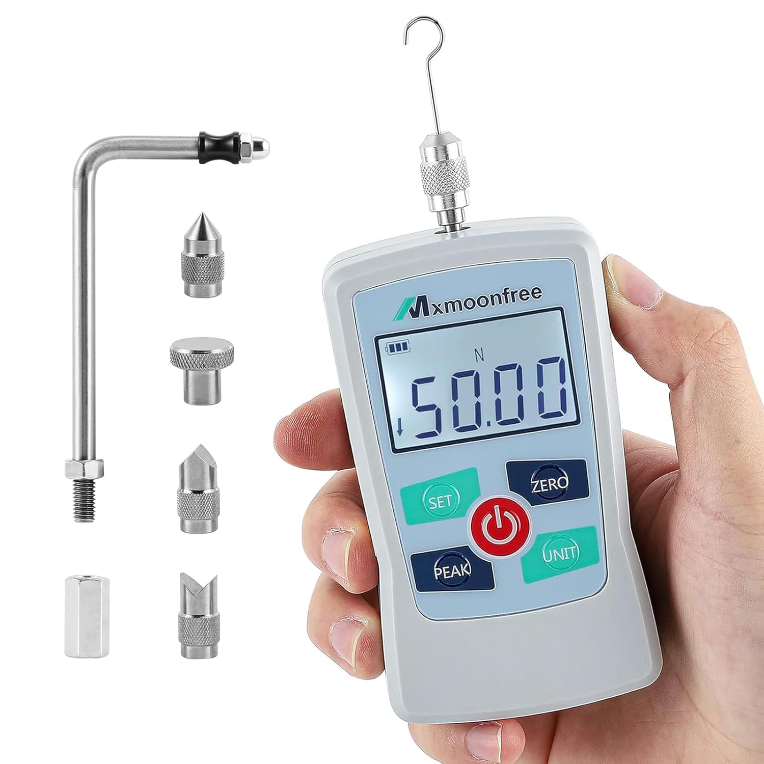 Mxmoonfree ZMF-50N 50N Digital Force Gauge: Portable Push Pull Tester with Peak Hold, Multi-Units N/Lb/Kg/Oz, LCD Display