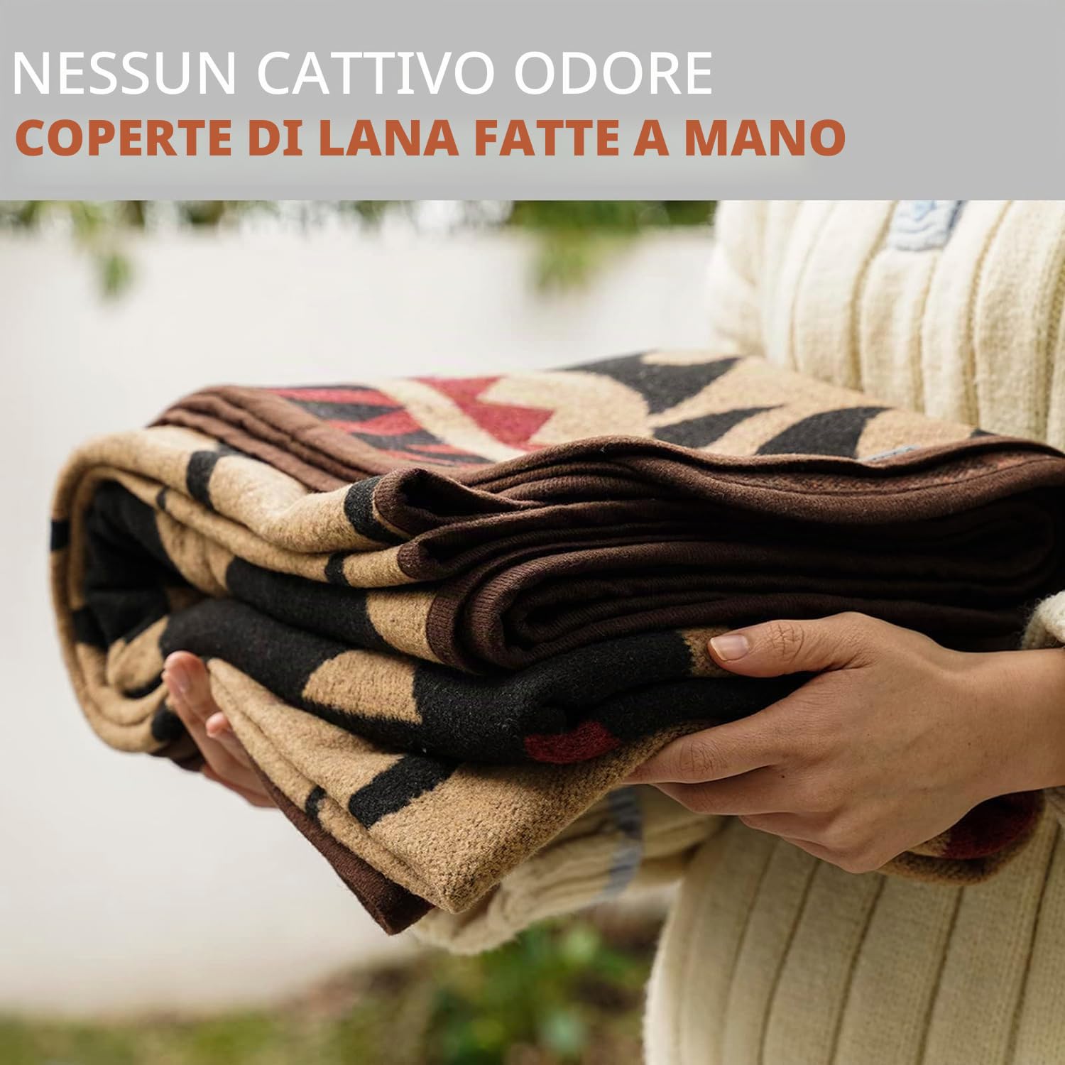 ACUSHLA Coperta in Lana Merino 160 x 220 cm, Morbida e Calda, Ideale per Divano e Letto, Marrone Fiamma