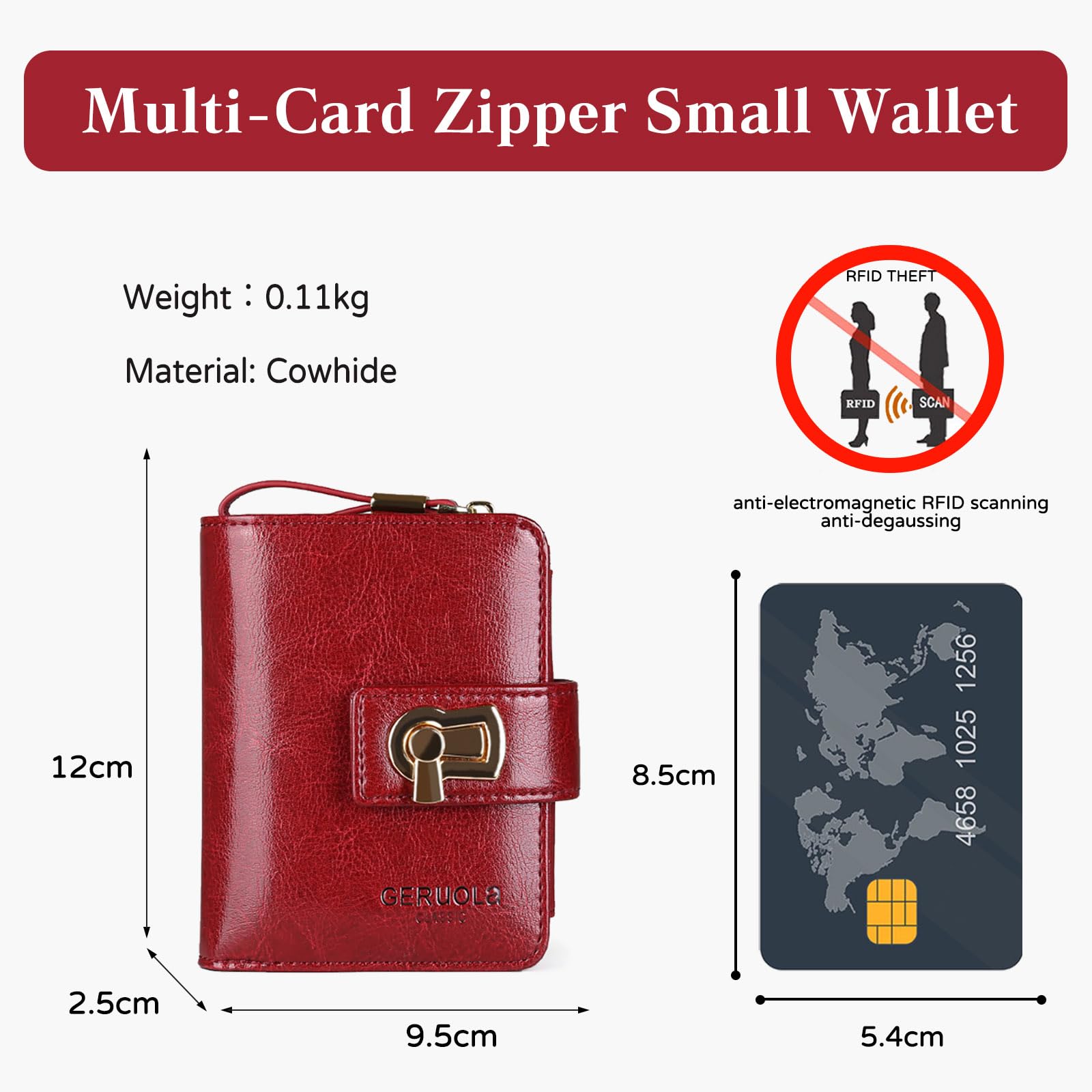 Cartera de Mujer Moda Monedero RFID Bloqueo Tarjetero para Tarjetas Piel Auténtica Billetero con 11 Ranuras para Tarjetas Wallet Rojo