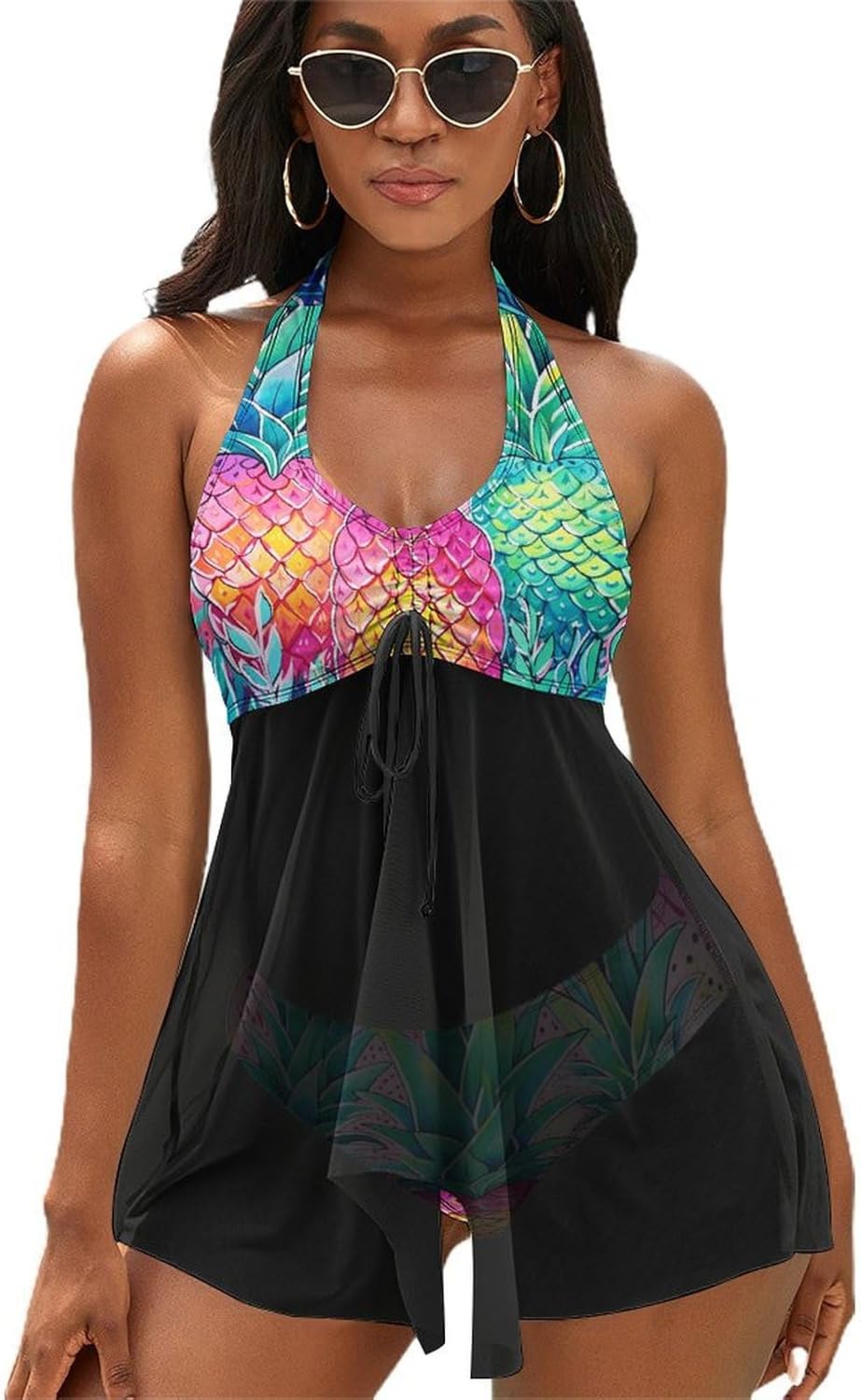 Three Big Pineapples Tankini Swimsuits for Women Two Piece Bathing Suits 2024 Summer Beach Swimwear Swim Tank Top