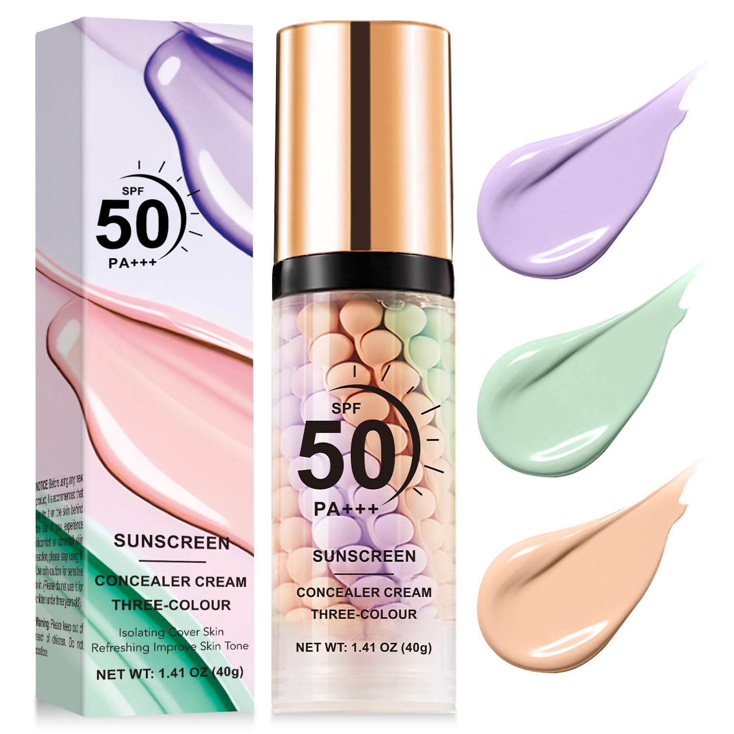 3 In 1 Primer for Face Before Makeup,SPF 50, Sunscreen One Step Color Corrector Face Isolation Cream, Blurs Imperfections Oil Control & Moisturizing Skin Tone Correcting (Purple Pink Green, 1.41 OZ) Purple Pink Green 1.41 Fl Oz (Pack of 1)