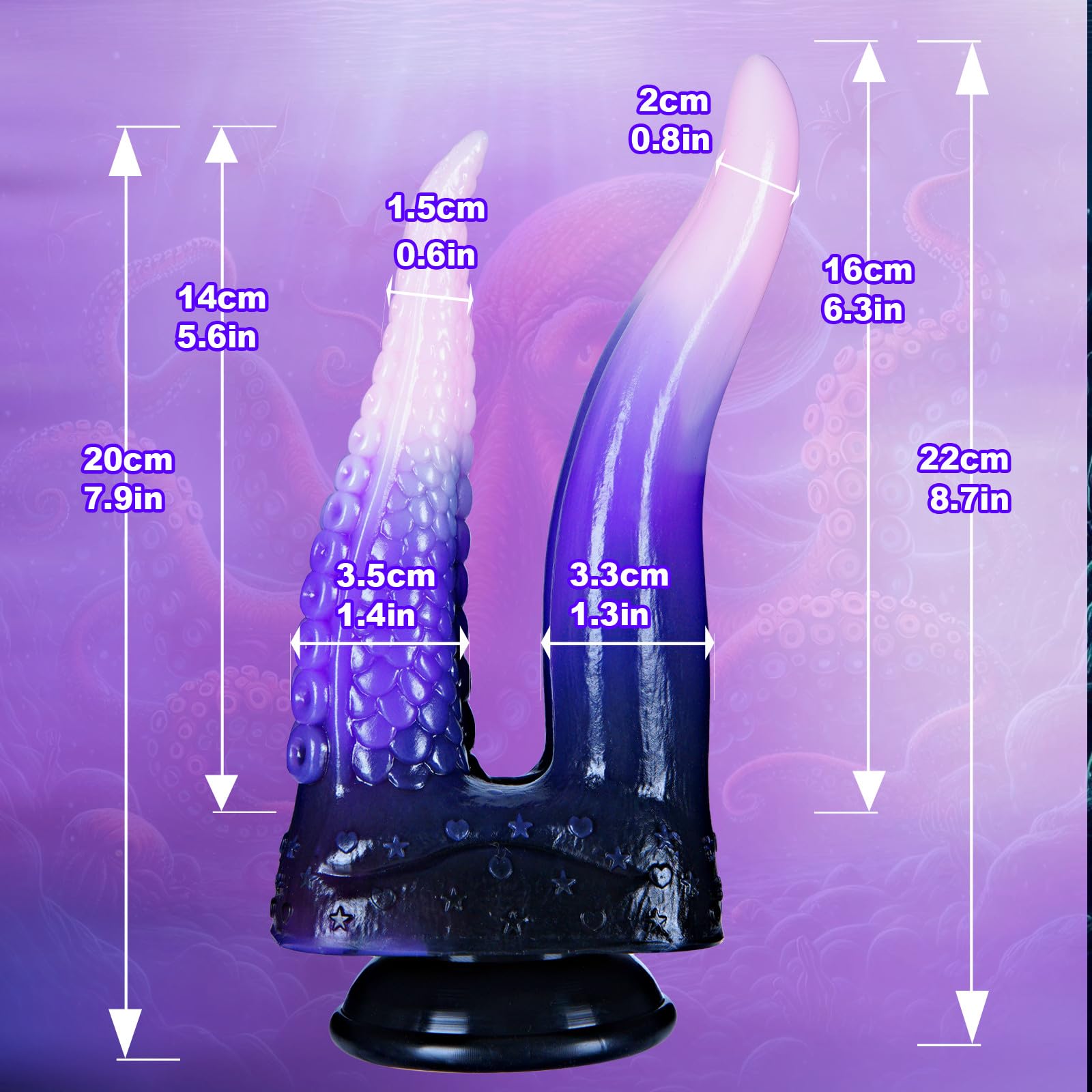 8" Silicone Double Ended Tentacle Tongue Dildo for Lesbian Women, 7" Monster Large Double Sided Ended Dildo with Suction Cup, 6" Dragon Dildos Anal Plug Fantasy Pink Purple Alien Sex Toy for Couples: Powder Blue L
