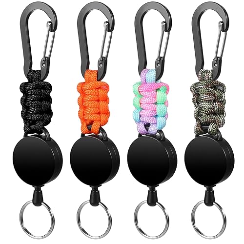 Teaaha 4 Pack 21.3" Retractable Keychain Heavy Duty Stainless Steel
