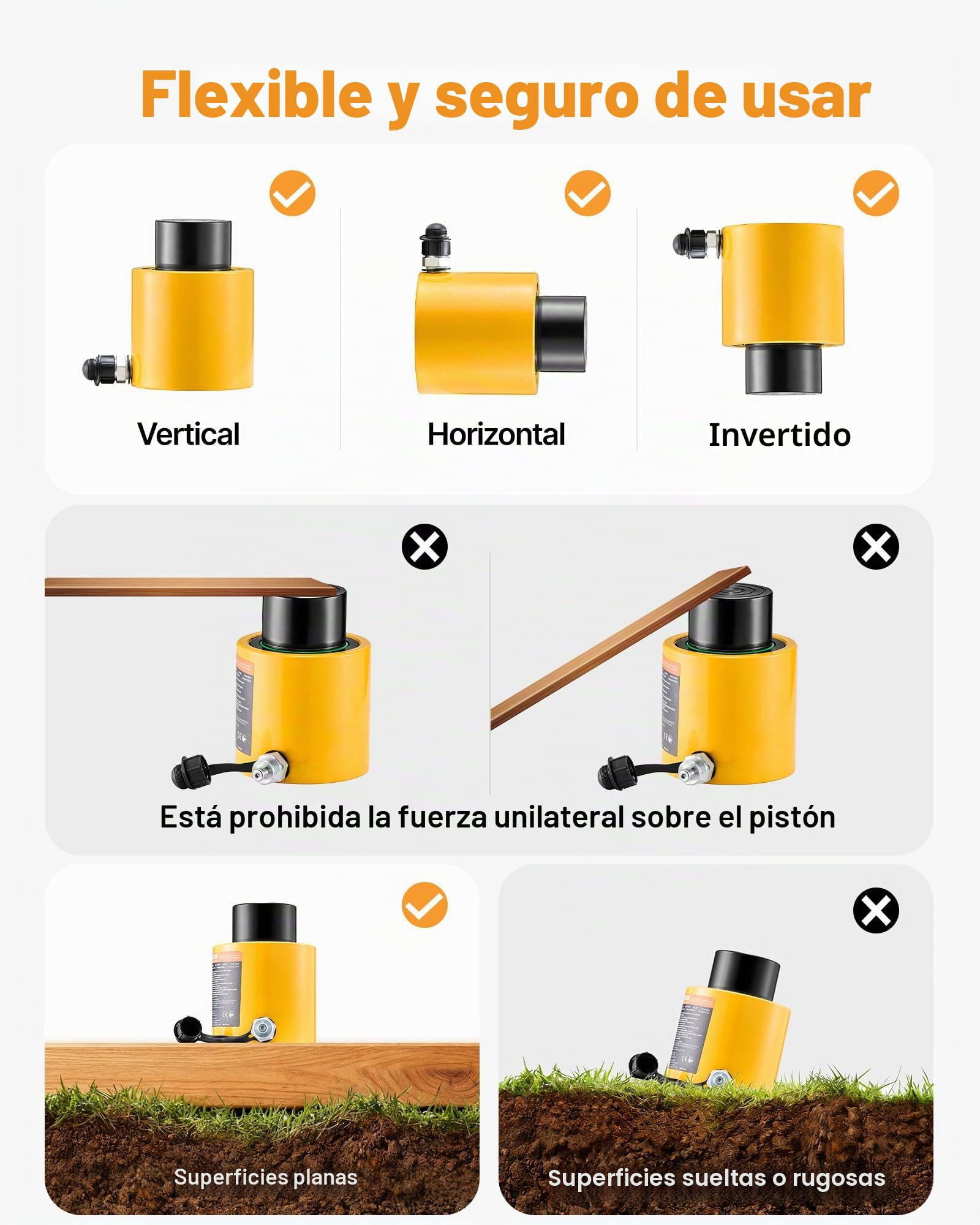 VEVOR Gato hidráulico de pistón de 50 T carrera de 50 mm cilindro hidráulico de pistón de simple efecto de metal sólido elevación rápida para industria, taller de chasis y carrocería automotriz