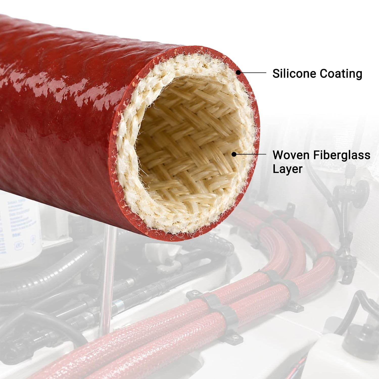 Heat Shield Fire Sleeve, 2" ID Silicone Fiberglass Fireproof Cable Sleeve, High Temp Hose and Wire Protector for Fuel Line, Electrical Wire, Automotive Marine Industrial Use, 10FT(2")