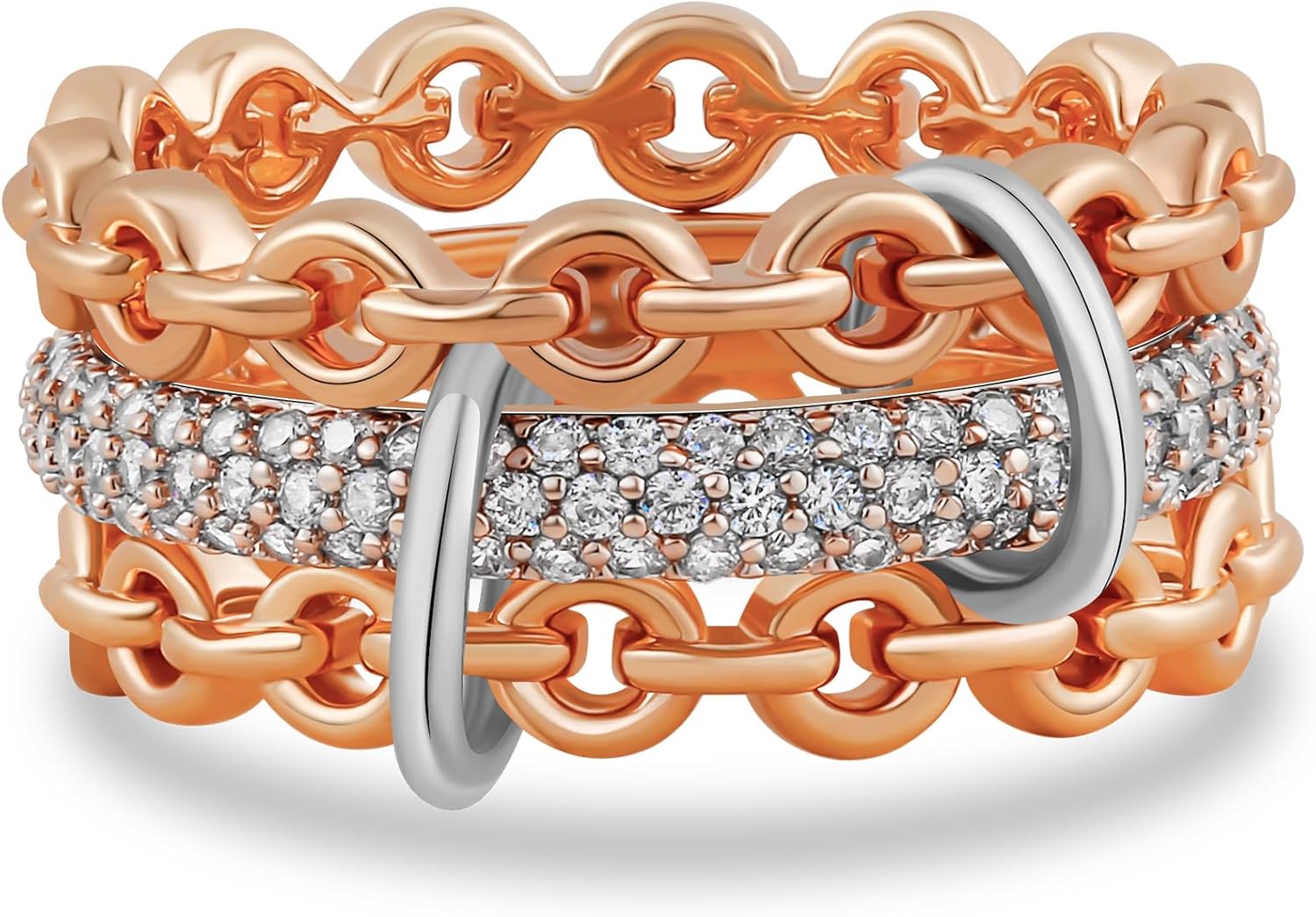 ANGELLIS 14K Gold Interlocked Stackable Rings for Women, Interlocking Stacking Cubic Zirconia Rings, Mixed Metal Ring Set for Gifts Trendy Jewelry