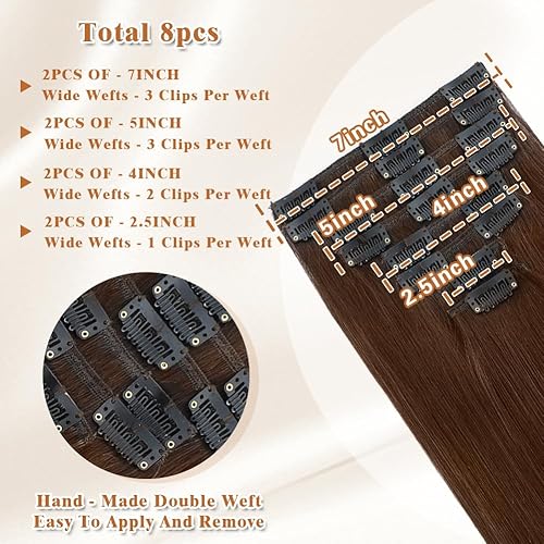 Miniatura 3 de Extensiones de cabello humano real con pinzas, doble trama, hechas a mano, lacio, extensiones de cabello humano 100% virgen brasileño 100% para