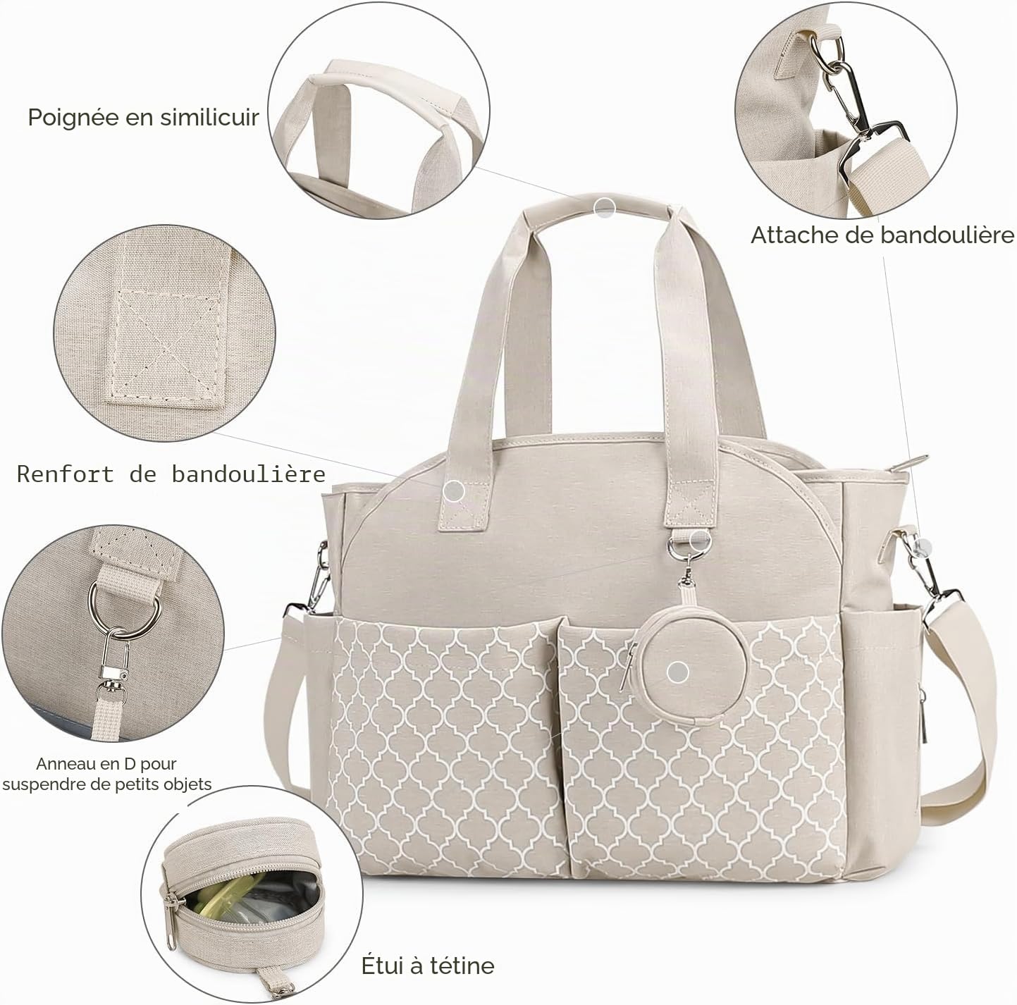 Sac à langer fourre-tout avec station à langer, sac multifonction pour bébé avec bandoulière réglable