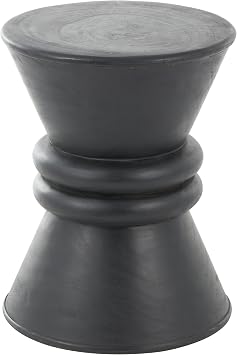 Deco 79 Wood Geometric Handmade Side End Accent Table Carved Hourglass End Table with 3D Ring Center, Side Table 14" x 14" x 18", Black