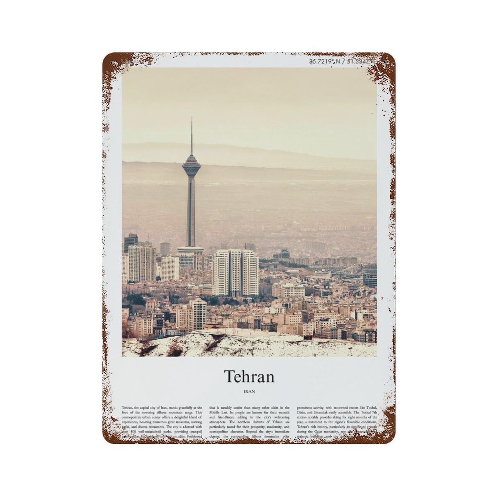 xiaoxiaoshen Tehran Iran City Scenery Wall Decor Art Metal Tin Poster Modern Home Decor Art Home Bar Shop Decorations Vintage Sign 40x30cm