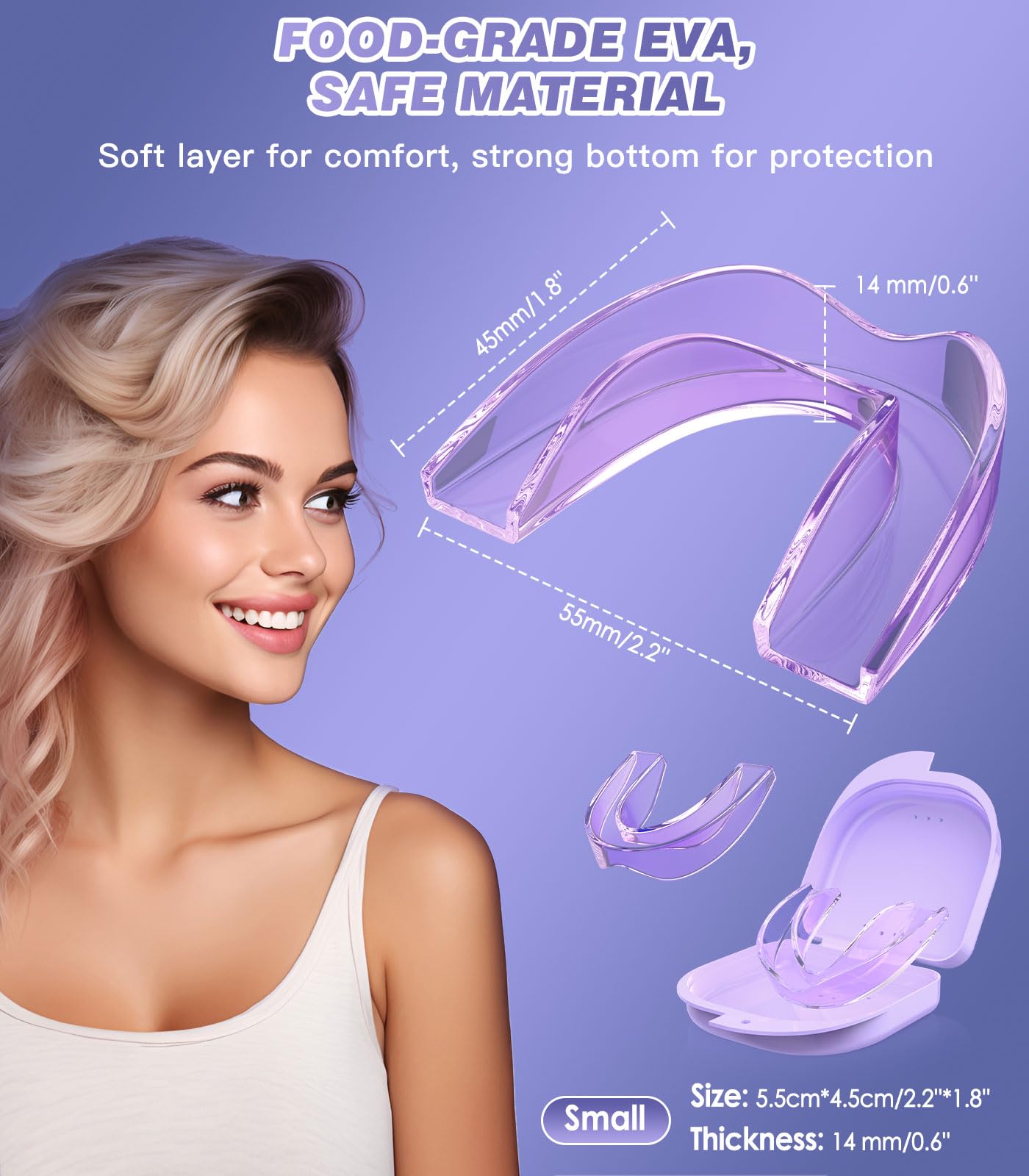 Litlcutie Protector Bucal para el Rechinamiento de los Dientes por la Noche, Protectores Nocturnos para el Rechinamiento de los Dientes con Estuche de Espejo 2x 5X,4 Paquetes, Morado — view 7