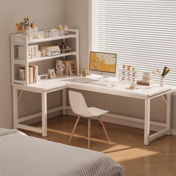 L-Shaped Gaming Desk with Pegboard, Modern Large Corner Computer Desk with Storage Shelf, Home Office Desk, Writing, Student Dressing Table,White Left+Shelf-120*80*75
