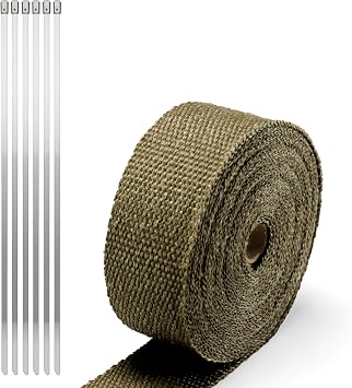 JDMBESTBOY Titanium Exhaust Pipe Insulation Thermal Heat Wrap 2" x 50 Car Motorcycle Header Protection Fiberglass Heat Shield 6X Stainless Ties