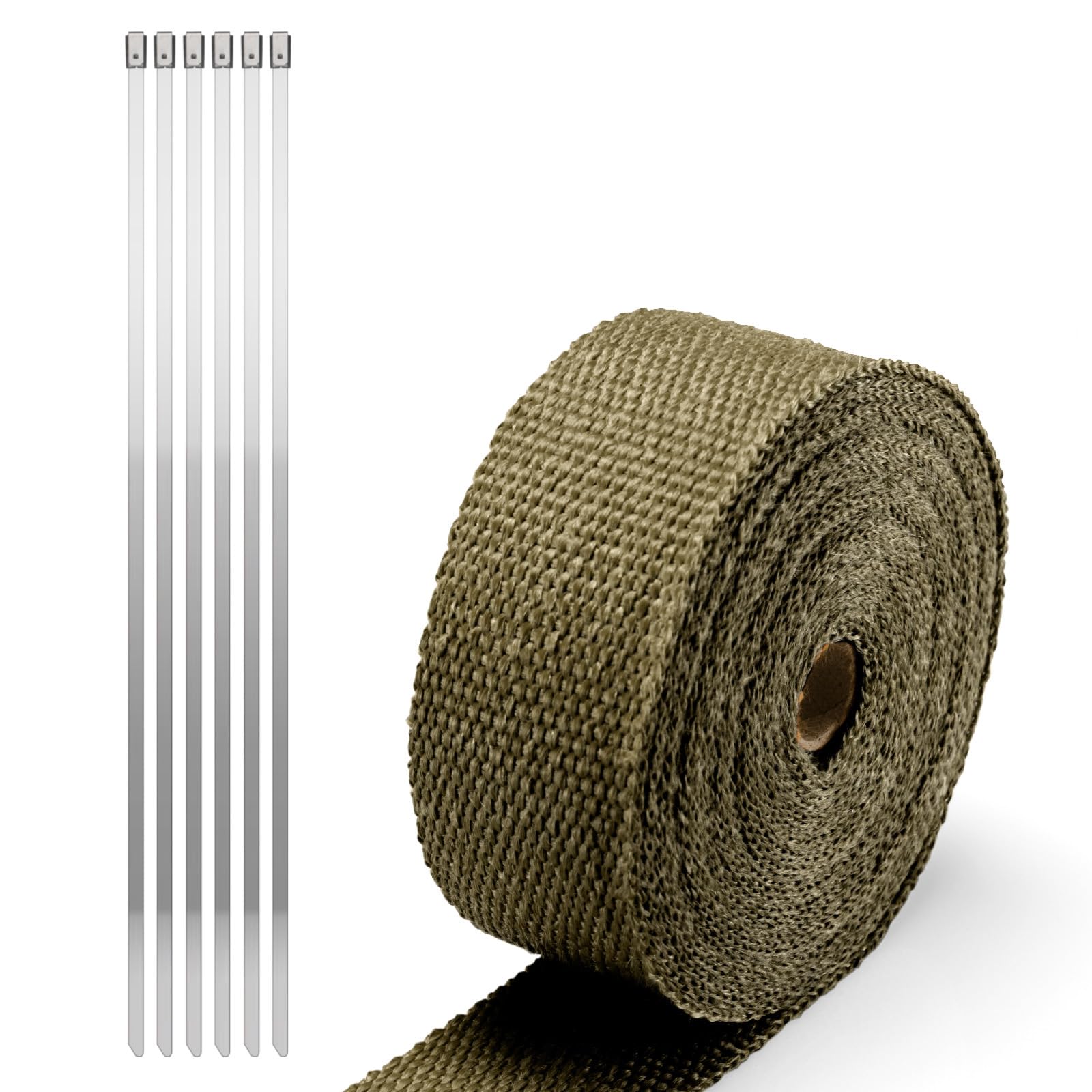 JDMBESTBOY Titanium Exhaust Pipe Insulation Thermal Heat Wrap 2" x 50' Car Motorcycle Header Protection Fiberglass Heat Shield 6X Stainless Ties