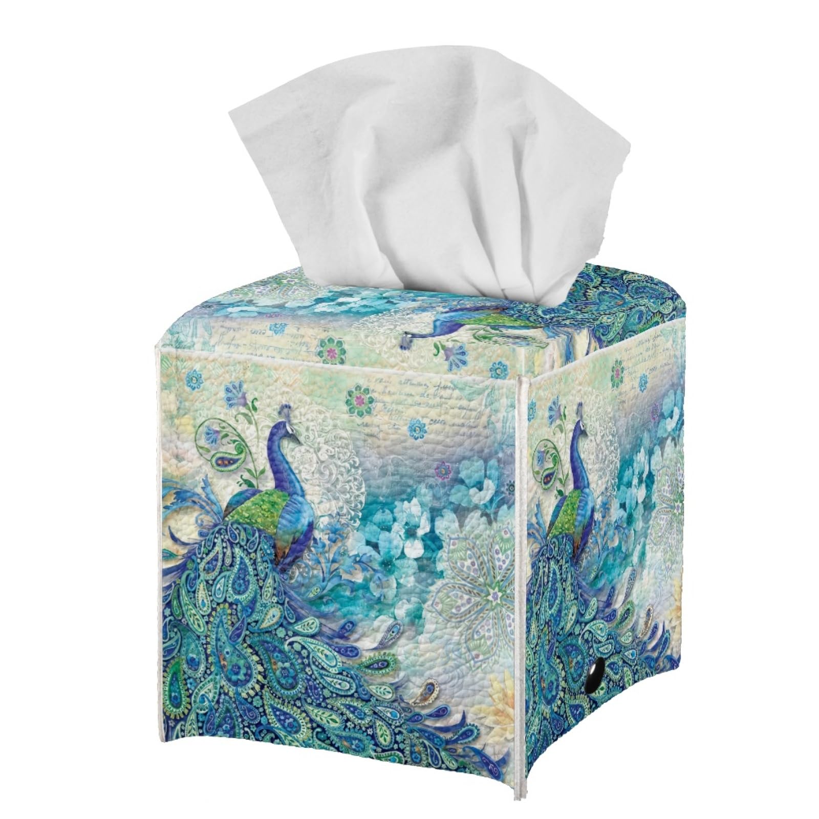 ZDCUSTOM Peacock Tissue Box Cover Facial Paper/Napkin Cube Tissue Holder Modern Dispenser Accessories Decor with Bottom Belt Tissue Box Holder for Bedroom Dresser/Vanity Countertop