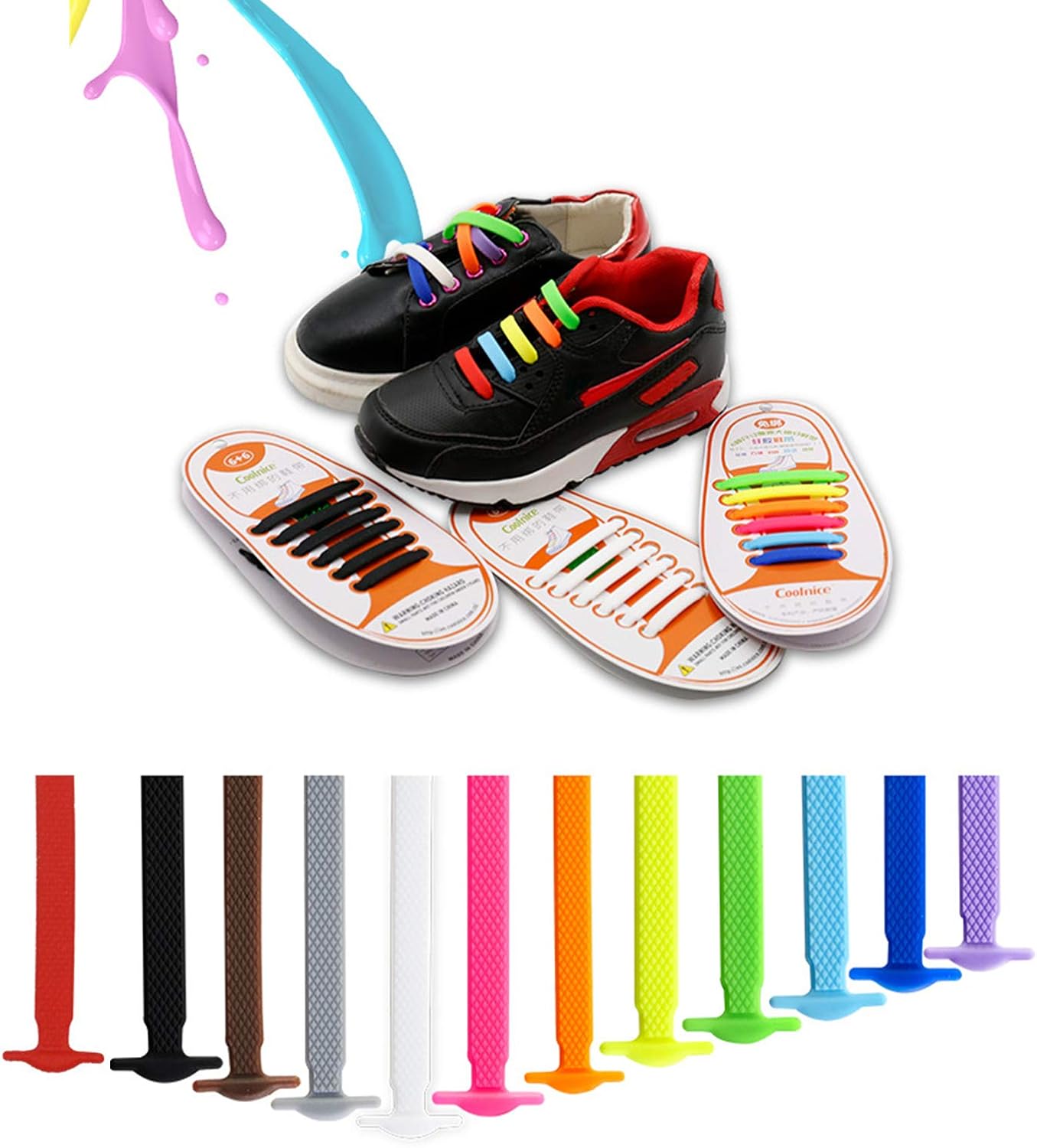4Set TyingFree Elastic Shoelaces,Lazy Elastic Waterproof
