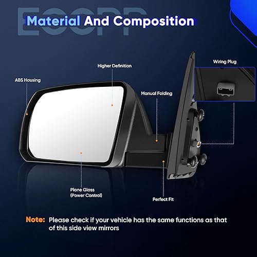 Miniatura 3 de ECCPP Espejo eléctrico con calefacción lateral del conductor para Toyota Tundra Sequoia 2007-2017
