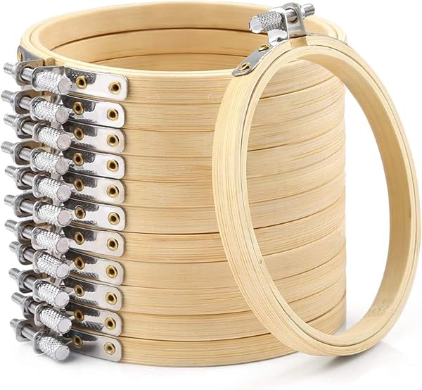 Caydo Pack of 12 Embroidery Hoops, 10 cm, Mini Bamboo Embroidery Frame, Wood, Round, Small Ring for DIY Crafts - 1