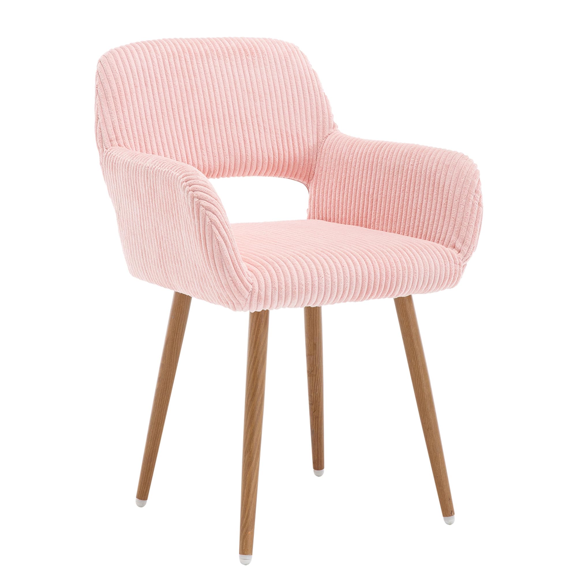 KCC Small Modern Dining Room Arm Chairs 1 Piece, Mid-Century Upholstered Corduroy Fabric Side Seat Club Guest with Metal Tube Legs for Kitchen, Living