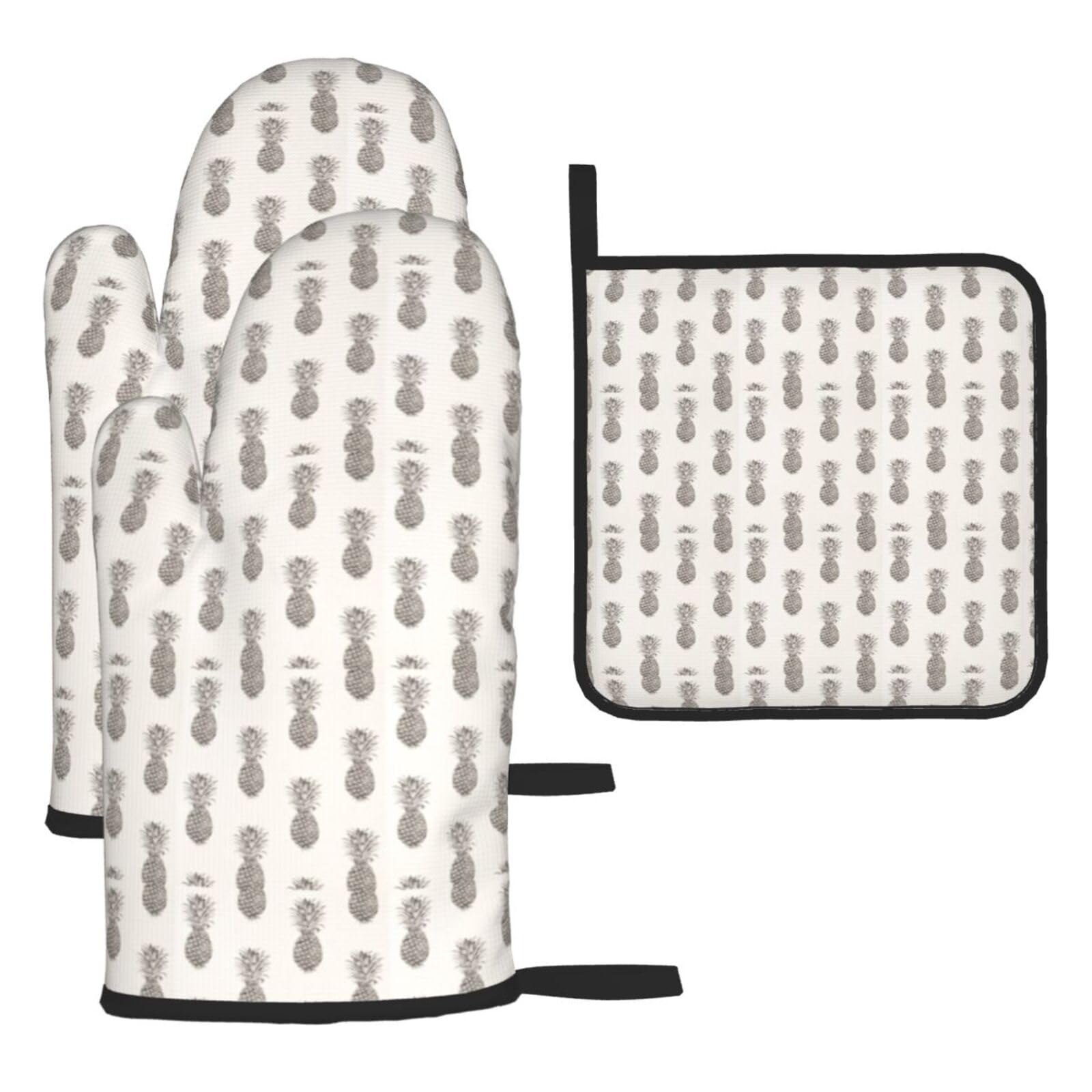 Lovely Pineapple Print Oven Mitts Kitchen Gloves Set Everyday Baking Grilling Microwaving Cooking Gift