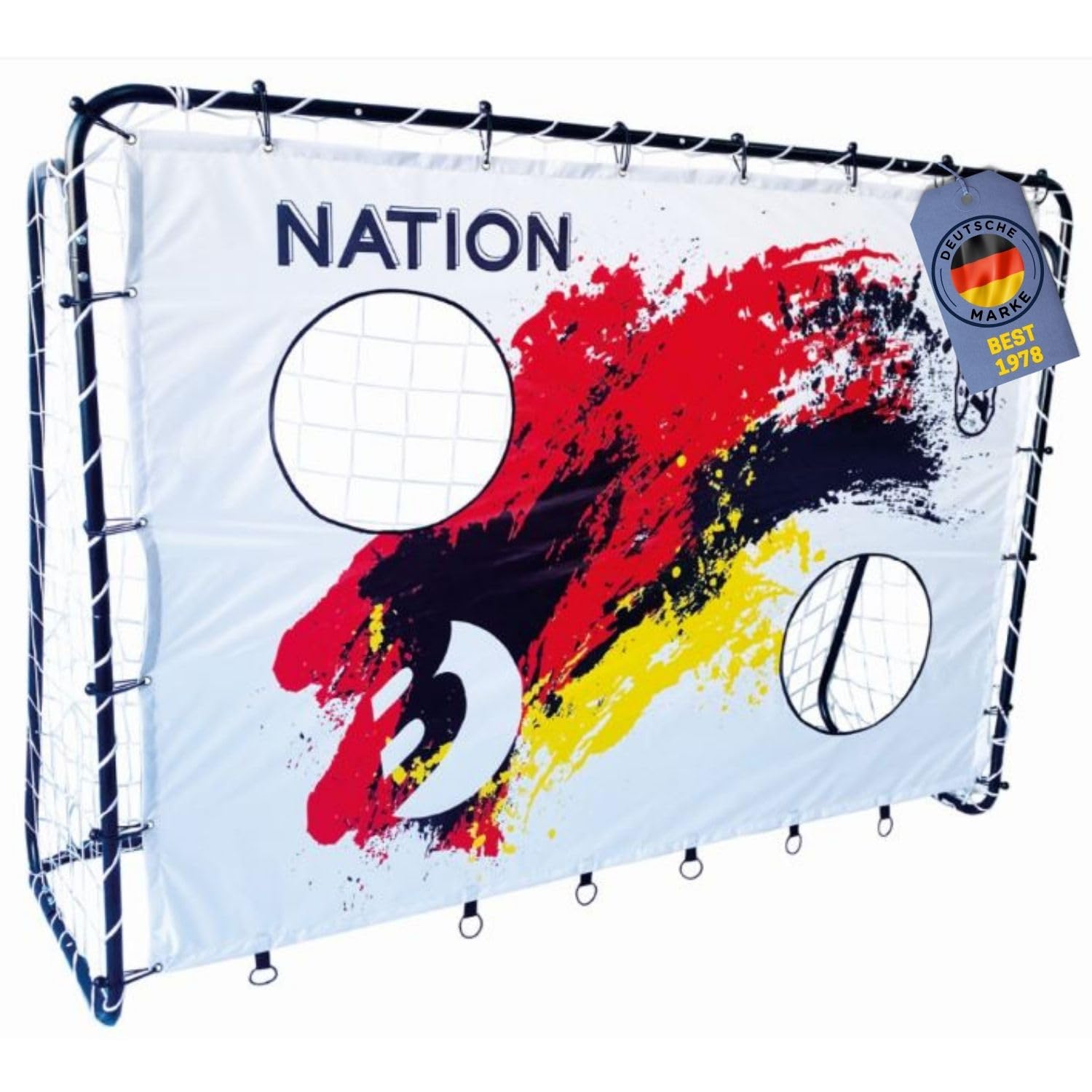 Best Sporting Fußballtor Kinder mit Torwand Nation, perfekt für WM- & EM-Veranstaltungen | 2-in-1 Fussballtore für Garten Kinder im Deutschland Design - 213 x 152 x 76 cm mit 2 Schusslöchern