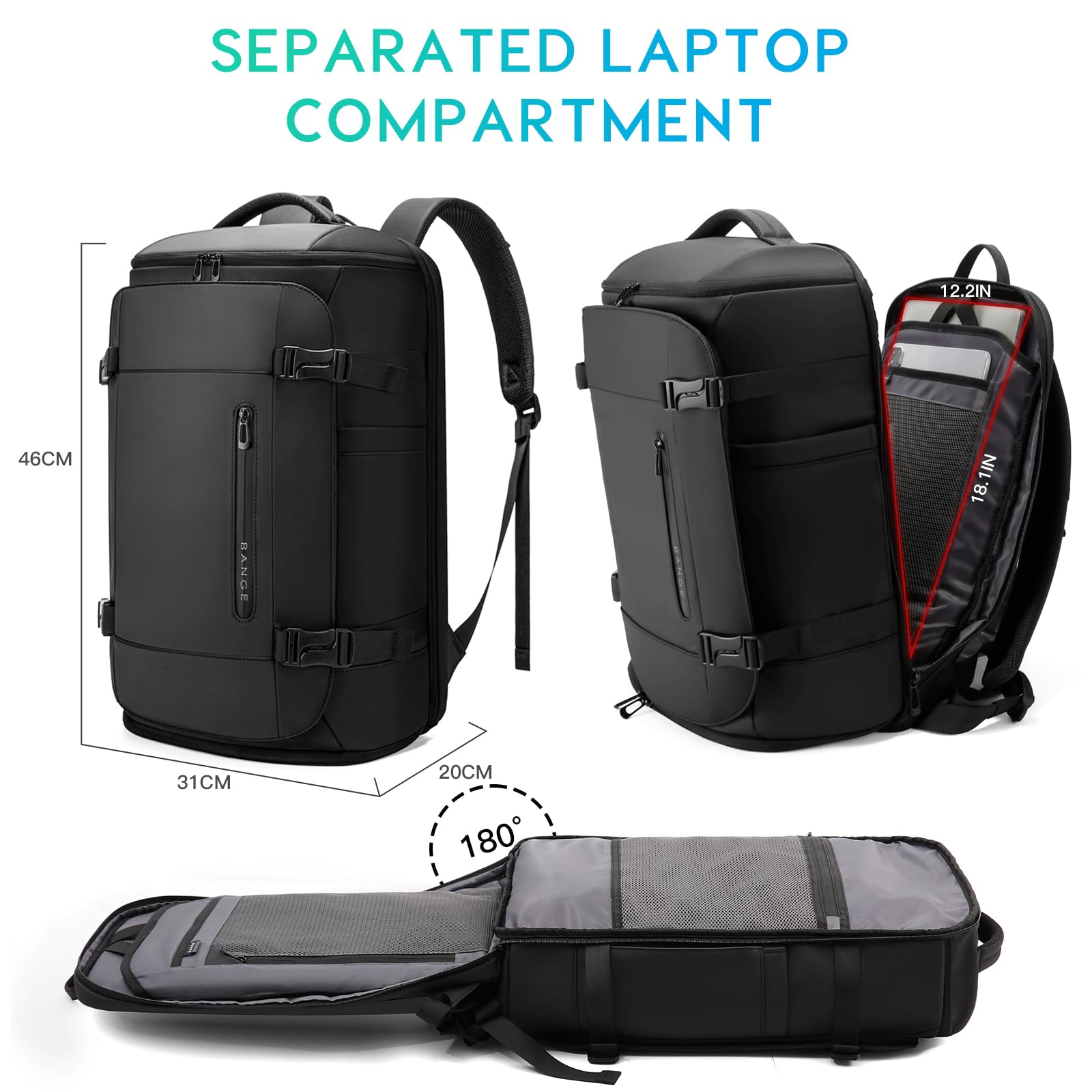 BG FUTURE AESTHETICS Reiserucksack mit Schuhfach, Wochenend-Business-Handgepäck, Flug Genehmigt Bordgepäck, leicht und wasserabweisend für 15.6-17.3' Laptop