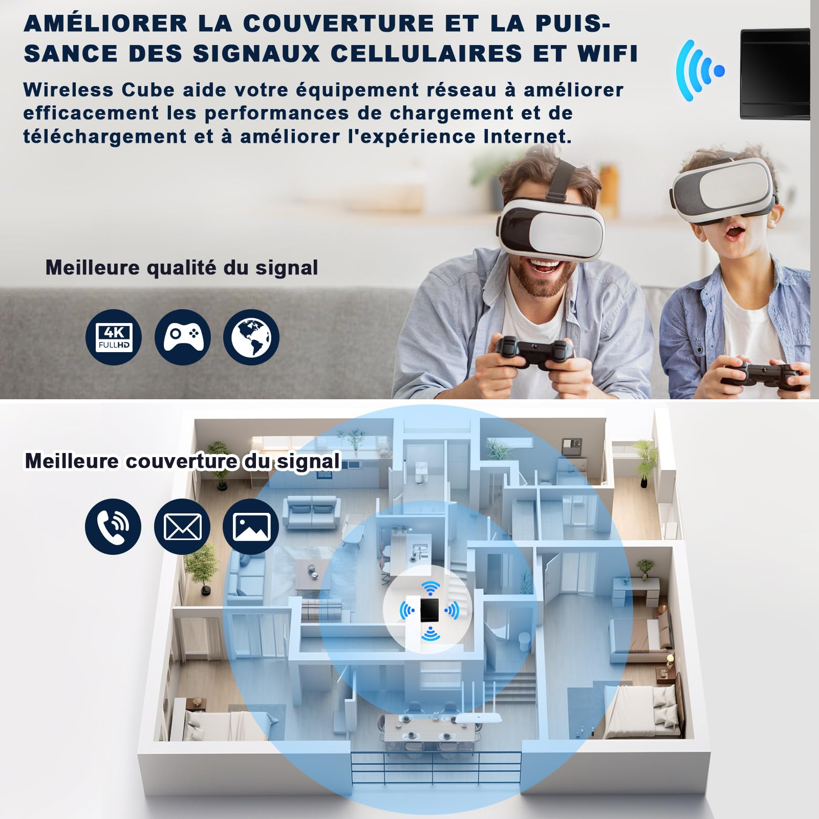 Maswell Antenne 5G 4 en 1, 2 x 2 MIMO 5G + 2 x 2 MIMO WiFi 6 extérieur, antenne extérieure Omni 600-8000 MHz pour WiFi 6E WiFi 7 cellulaire 5G 4G+ LTE-A, équivalent LMR195 SMA mâle RP-SMA