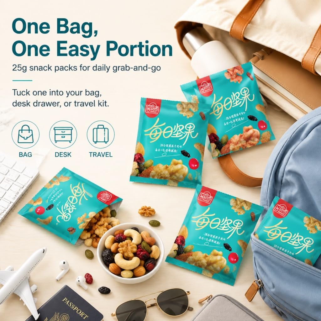 Paquetes Diarios De Refrigerios Nueces Mixtas Y Frutas Secas, 25 G X 50 Bolsas, Ligeramente Tostados, Sin OGM, Azúcar Agregada, Energéticos Saludables For Llevar