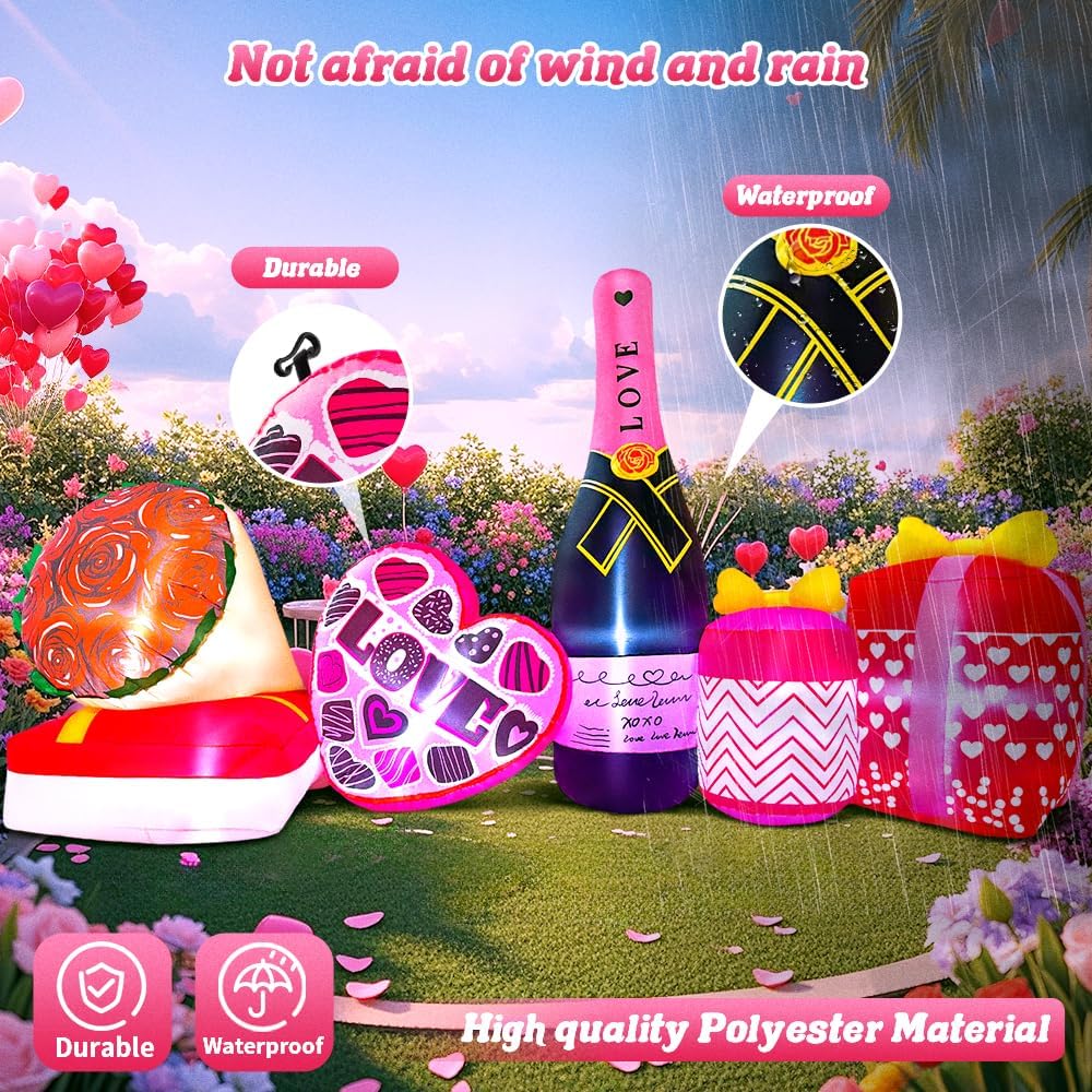 KOOY 8 FT Mothers Day Inflatable Outdoor Decoration, Happy Valentine Day Love Heart with Flower, Blow up Valentine's Day Decoration Outdoor for Yard Lawn Holiday Wedding Anniversary Décor