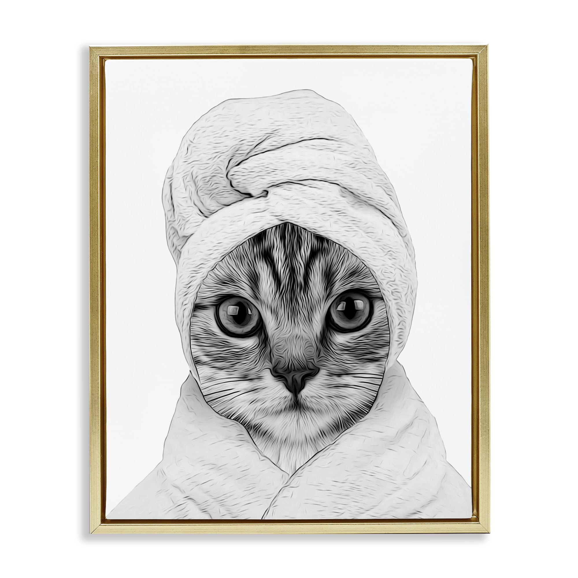 Funny Cat Bathrobe Portrait, 25 x 31 Inch Canvas in Floater Frame