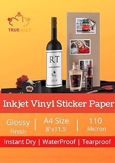 True-Ally 25 Vinyl Sticker Photo Paper for Inkjet Printer (Pearl White) Self Adhesive, Waterproof, Dries Quickly, Tear Res... Price In India