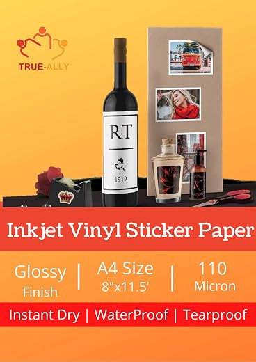 True-Ally 25 Vinyl Sticker Photo Paper for Inkjet Printer (Pearl White) Self Adhesive, Waterproof, Dries Quickly, Tear Res...