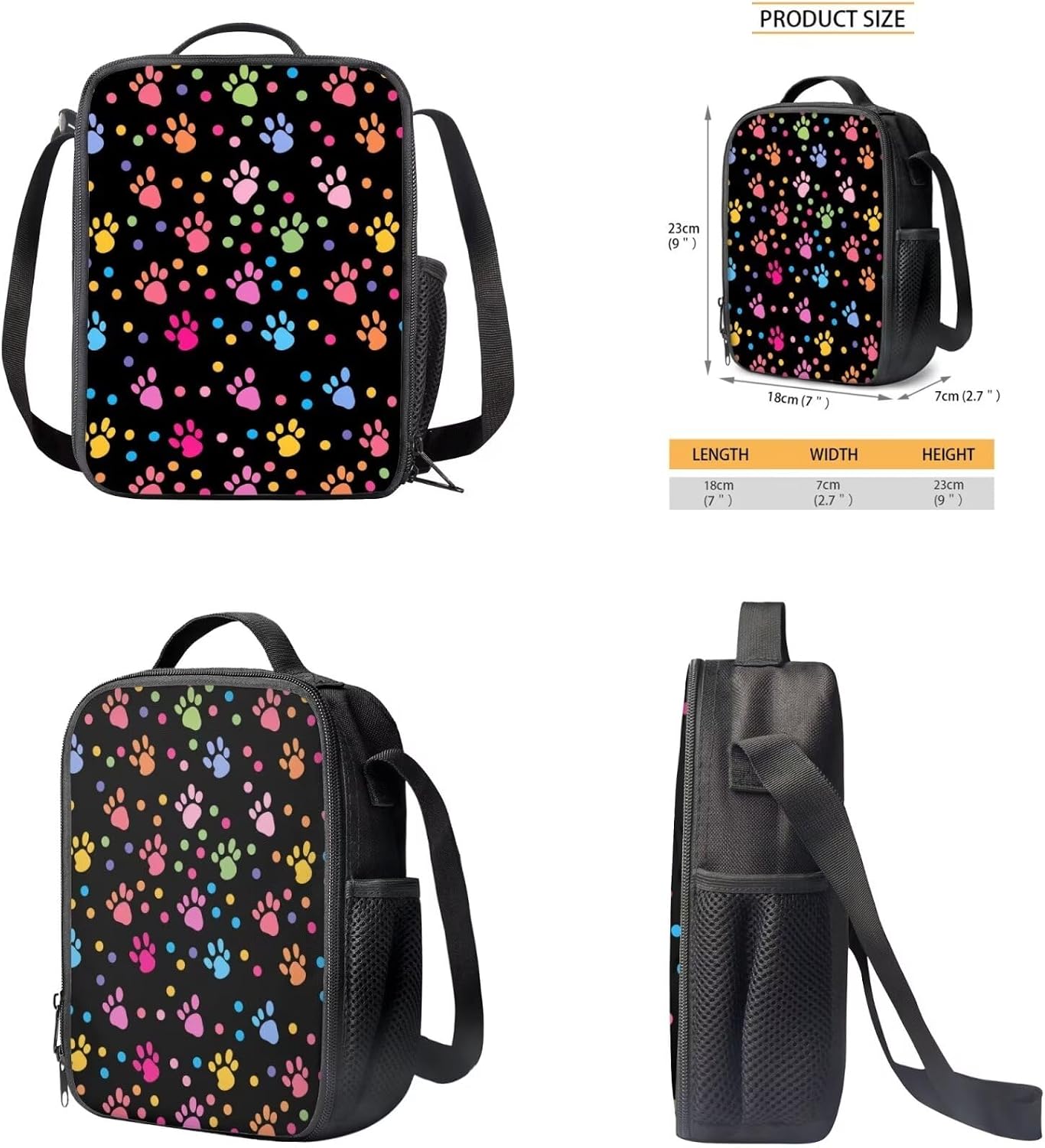 Colourful Dog Paw Print Backpack Set for Kids 17 inch School Backpack with Custom Print Lightweight Girls Cute Backpack for Age 9-10 Multifunctional Laptop Backpack for Teens
