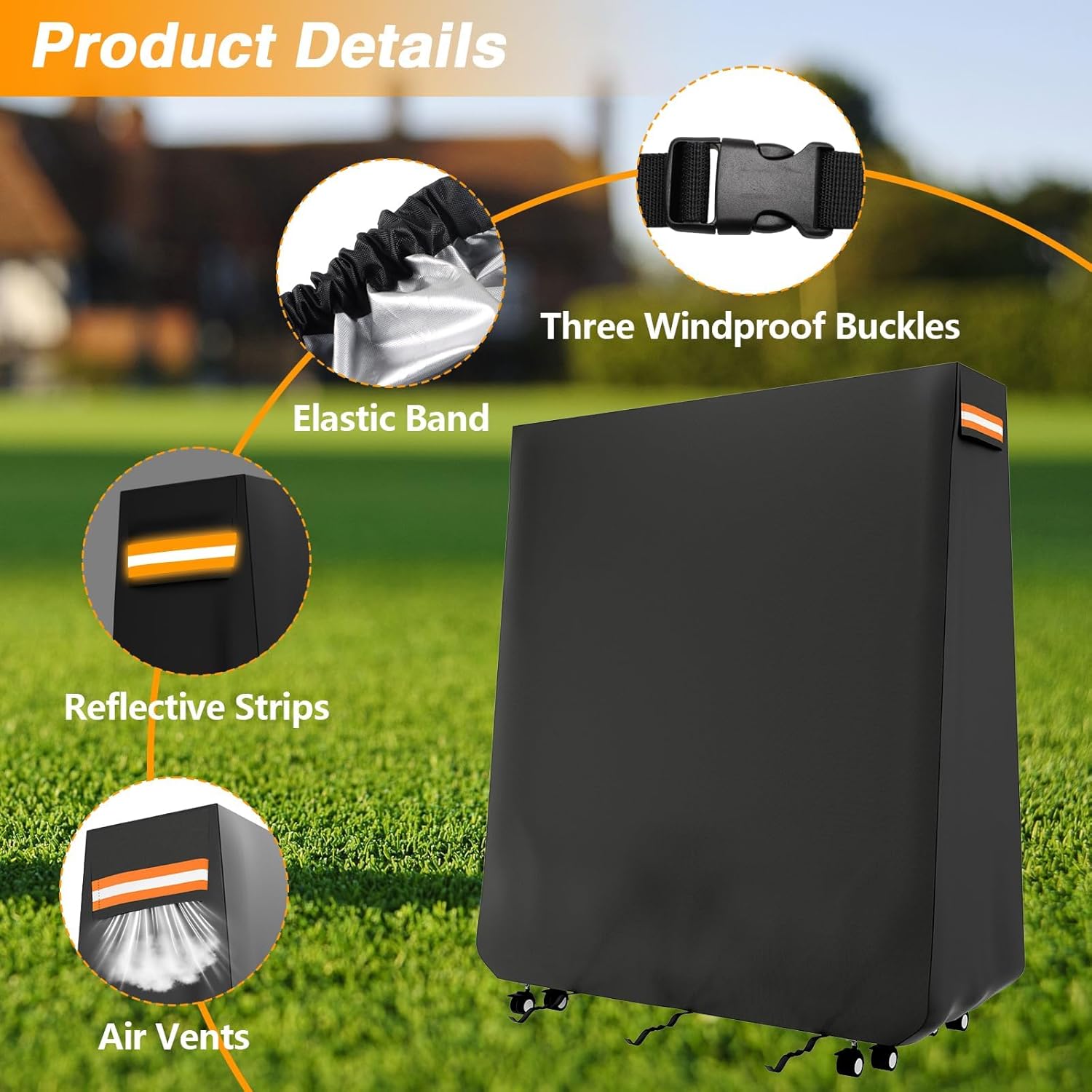 Ping Pong Table Cover Outdoor Waterproof Folding Table Tennis Cover Heavy Duty 420D Sunproof Windproof for Universal 9 x 5 FT Foldable Tables with Storage Bag