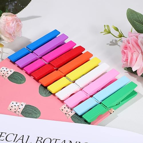 Miniatura 8 de 200 alfileres de ropa de colores de madera, pinzas de colores para manualidades de 2.9 pulgadas, alfileres de ropa para colgar, fotos, aula