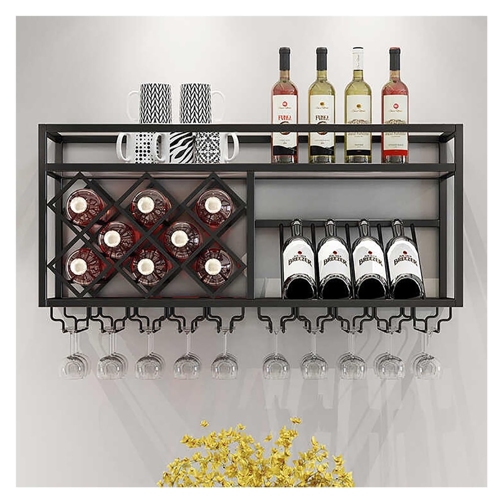 Étagère à vin en métal et support verres suspendus pour cuisine
