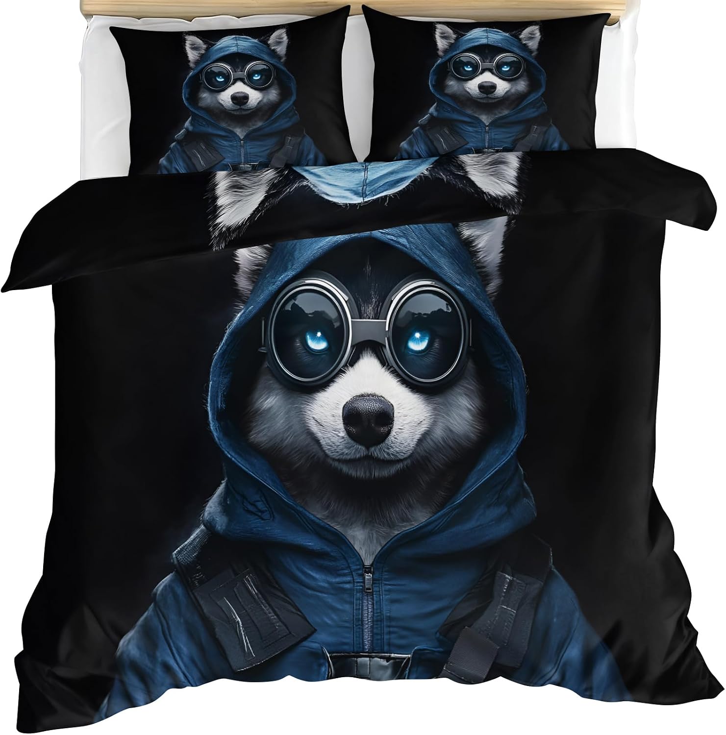 Siberian Husky Duvet Cover Set Queen Size, Siberian Husky Bedding Set, Dog Print Comforter Cover - Ultra-Soft Duvet Cover 3Pcs with Zipper & 2 Pillow Shams (90"X90")
