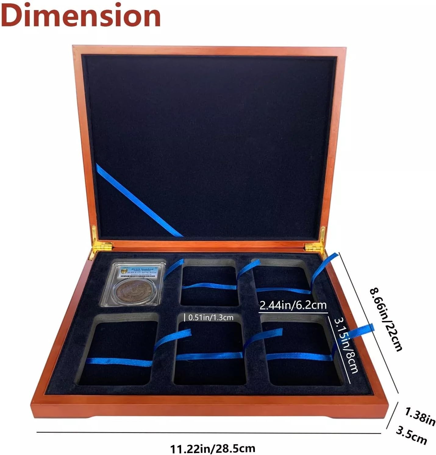 sunnyhouse Solid Wood Display Storage Box Case for 6 PCGS or NGC Certified Coin Holder Slabs