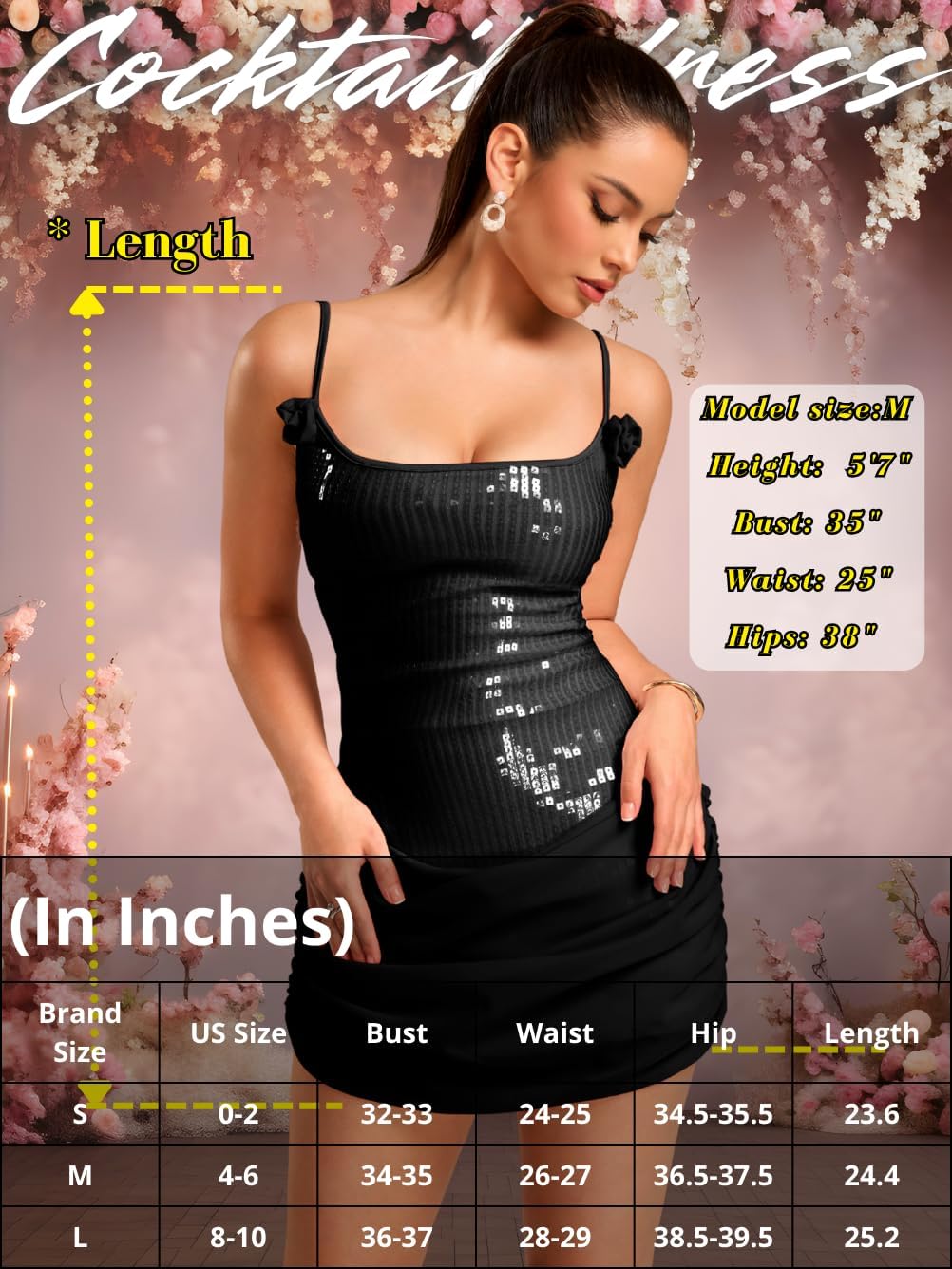 Kaei&Shi Sequin Mini Dress,3D Floral Spaghetti Strap Sparkly Dresses for Women,Sexy Homecoming Birthday Party Outfits - Image 6