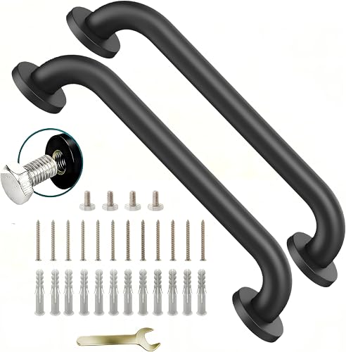 SLYLINRY 16 Inch Matte Black Wall Mount Grab Bar, 2 Pack, 500lb Heavy Duty Stainless Steel Shower Handrail for Seniors, Bathroom, Toilet, Stairs
