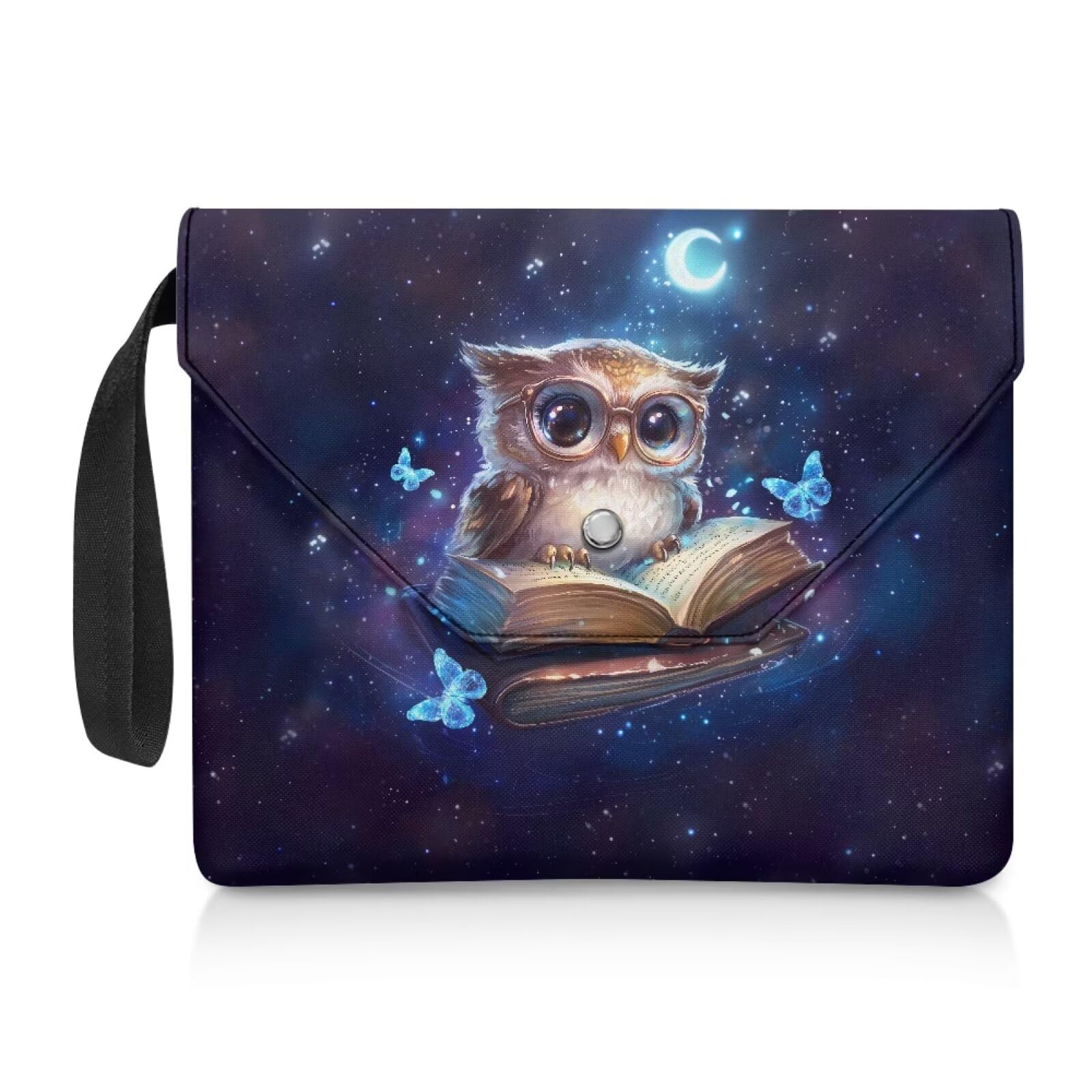 ZIATUBLES Book Sleeve for Book Lovers Books Protector Covers Button Closure Paperback Book Pouch 30x24 CM Large Capacity Carrying Case, Vintage Owl Butterfly Moon Print