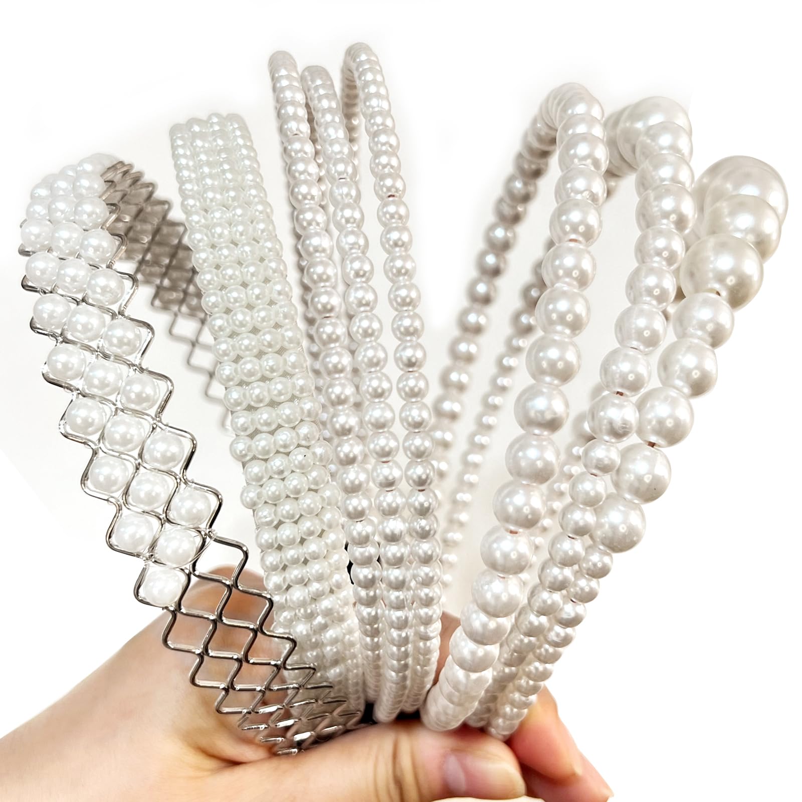 YONOY Pearl Headbands for Women, White Faux Pearl Hair Accessories, Dainty Bling Hairbands, 6 Pack, Perfect for Wedding Events
