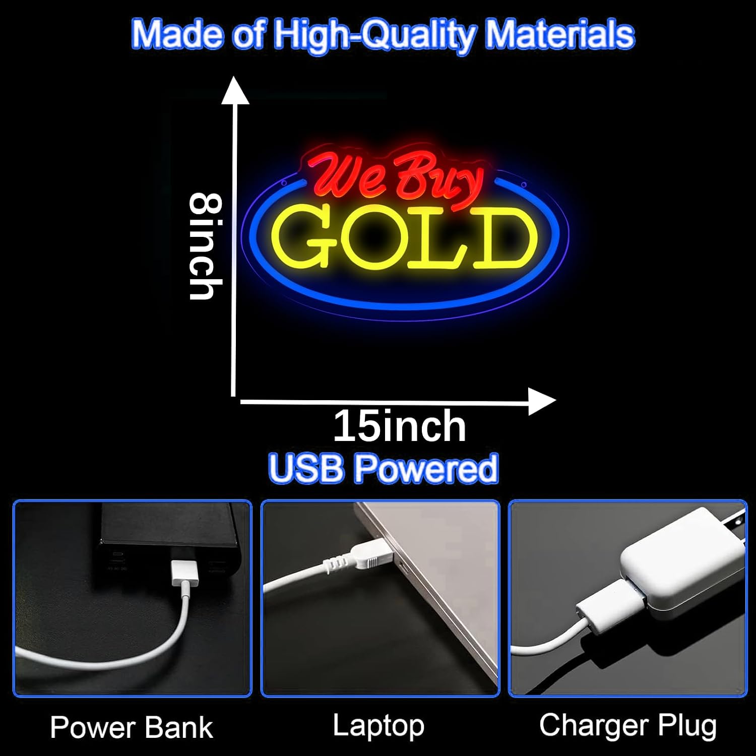 We Buy Gold Neon Sign for Wall Decor, Dimmable Gold Jewelry Shop Store Light up Display LED Light, Red and Yellow Neon Lights for Accessory Store