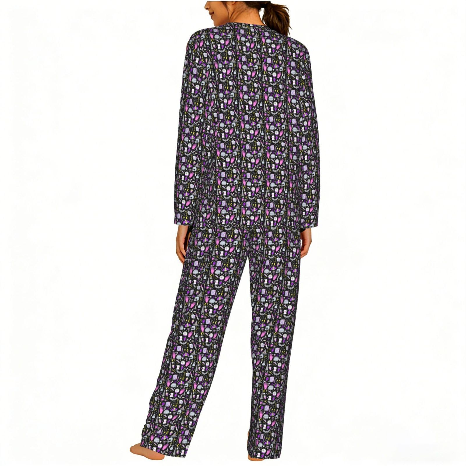 Magica Stregoneria Stregoneria Boemia Disegno Stampa Delle Donne Manica Lunga Set Pigiama Abbinamento Morbido Elastico Coulisse Casual Daywear