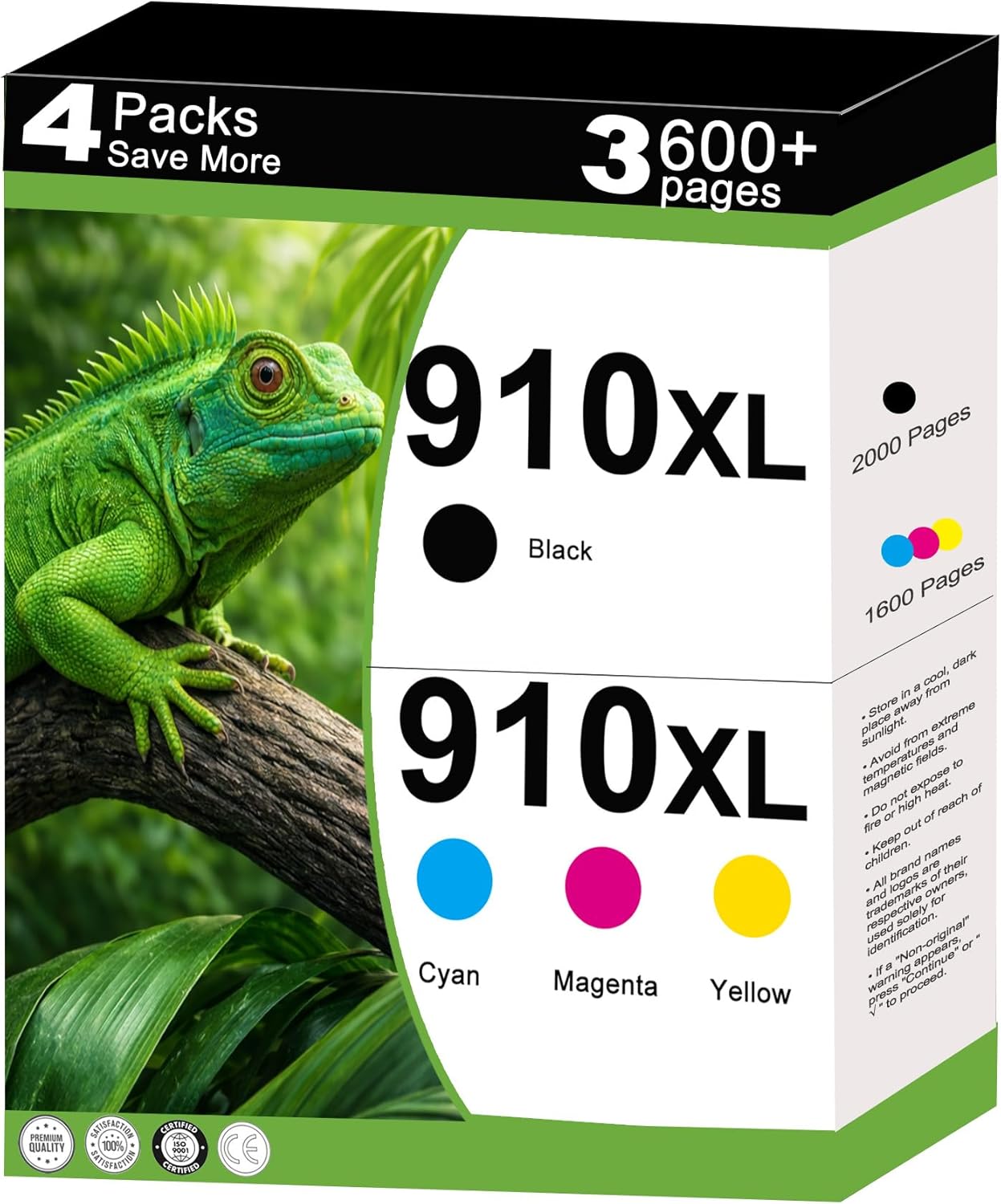 910XL High Yield Ink Cartridges Combo Pack Replacement for HP 910 XL Work for OfficeJet Pro 8035e 8020 8035 8028 8025 8010 8015e 8020e 8025e 8022e 8028e Printers (4 Pack- Cyan Magenta Yellow Black)