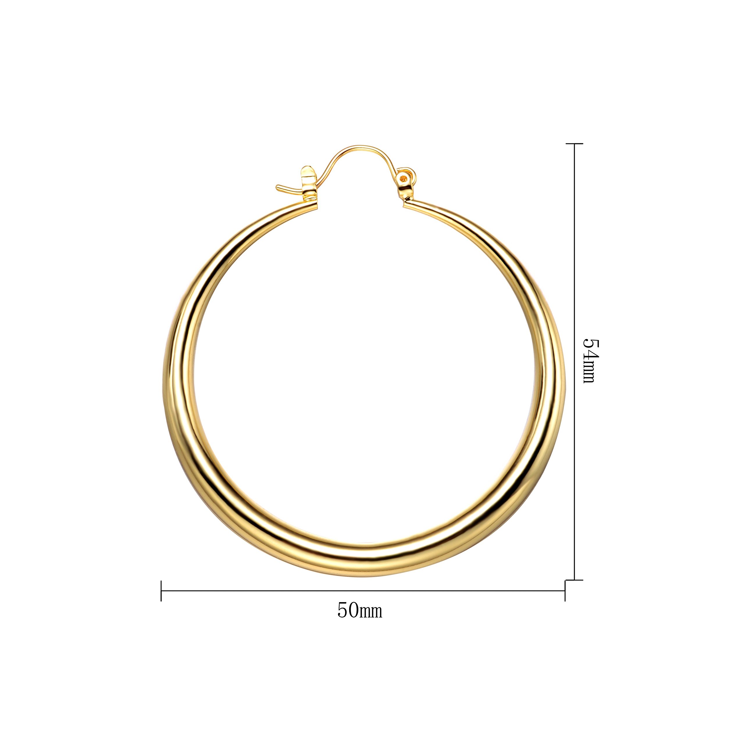 9ct Gold Hoop Earrings, PAKSHO 50mm Big Creole Earring for Women ，Gift