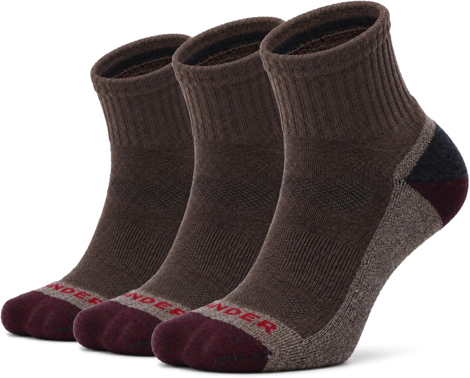 WANDER Merino Wool Quarter Light Hiking Socks 3 Pairs Cushion Odor Control