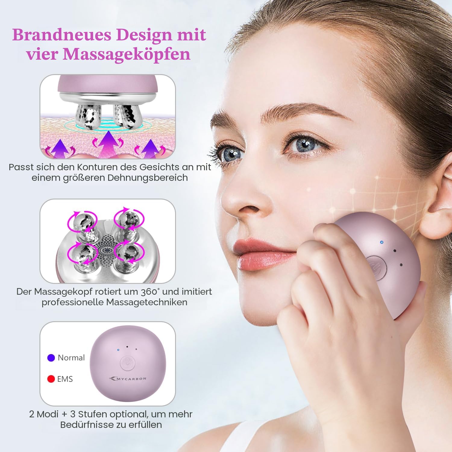 MYCARBON Gesichtsmassagegerät Hautstraffung & Lifting EMS Gesichtsmassage zusammen mit Cremen Seren Lotions verwenden wasserdicht Massagegerät für Gesicht Roller Massage Doppelkinn entfernen