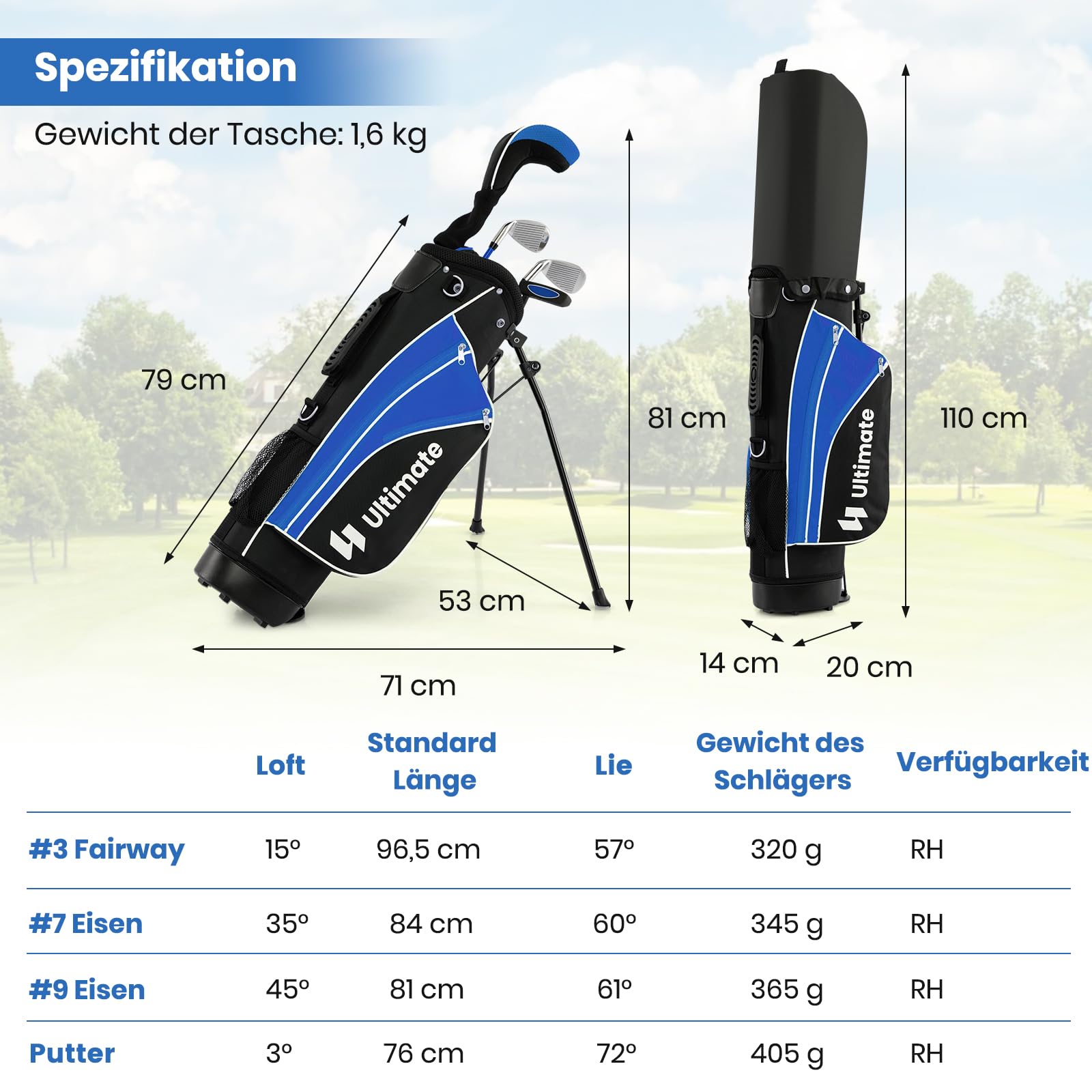 GOPLUS Kinder Golfschläger Set,Rechtshand Golfschlägersätze mit 3 Fairway, 7/9 Eisen, Putter, Schlägerhaub,Standtasche, leicht und sicher, ideal für Jungen und Mädchen
